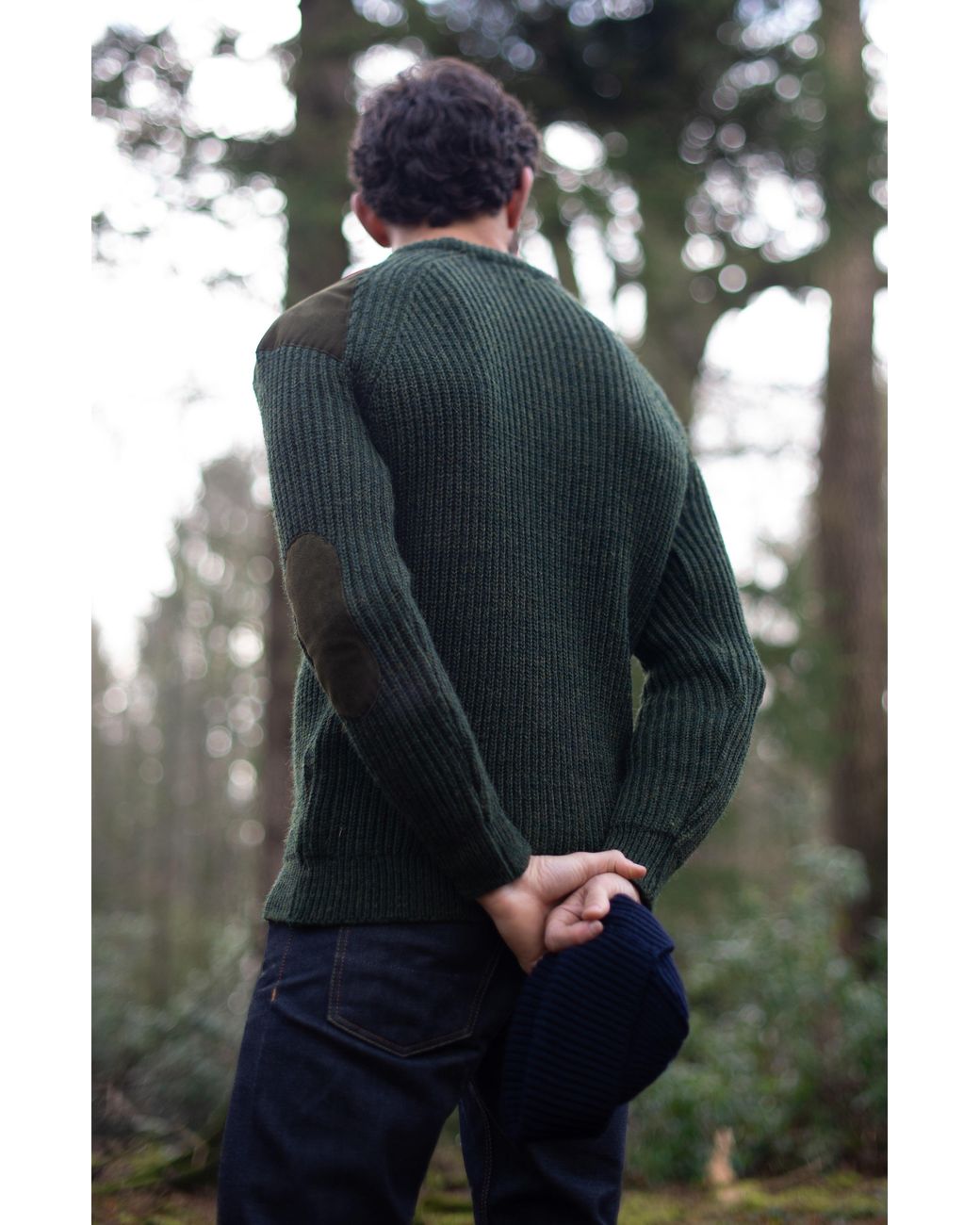 Paul James Knitwear Green Chunky British Wool Hardy Ribbed Shooting Jumper for men