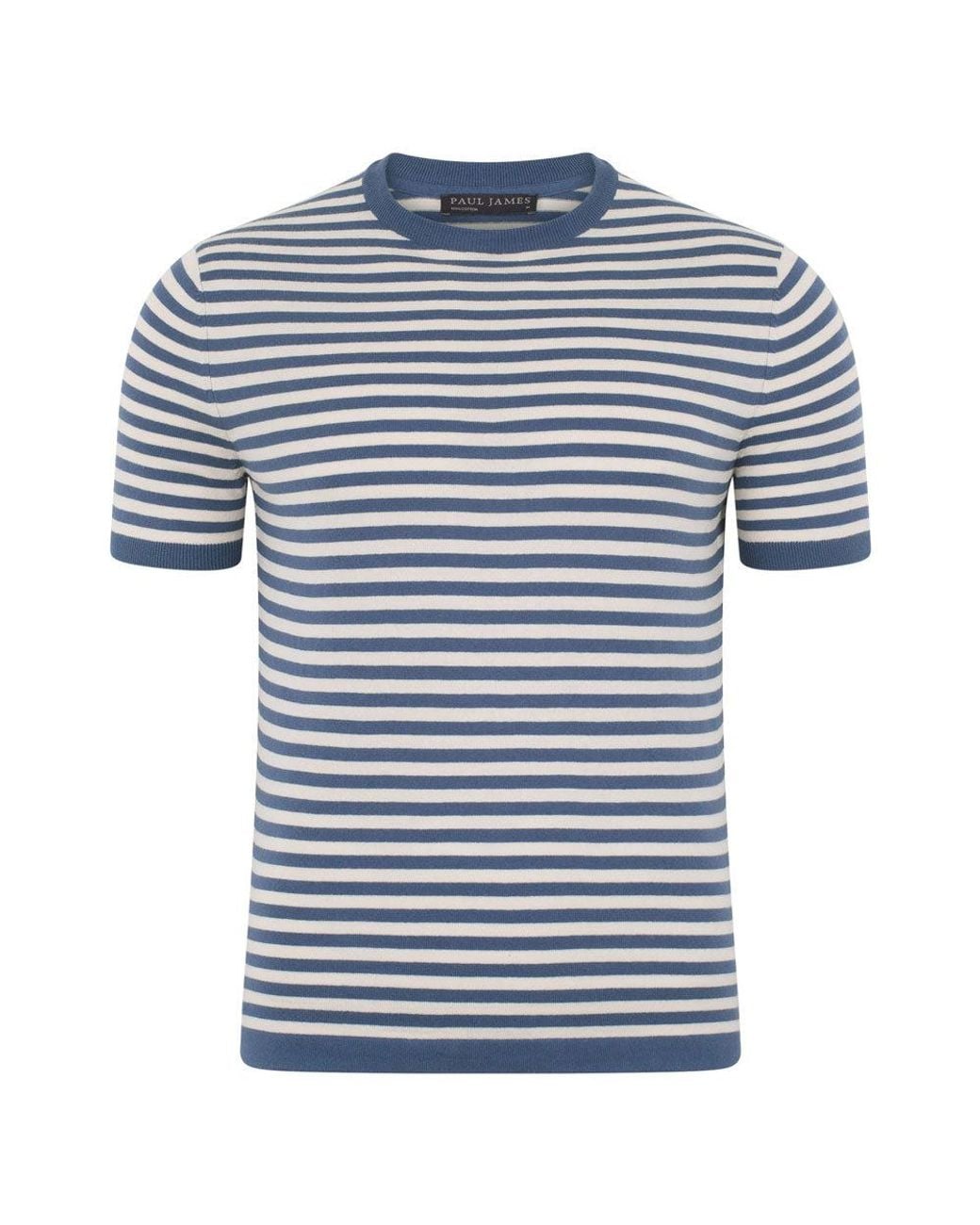 Paul James Knitwear Blue Mens Ultra-fine Cotton Miguel Knitted Breton T-shirt for men