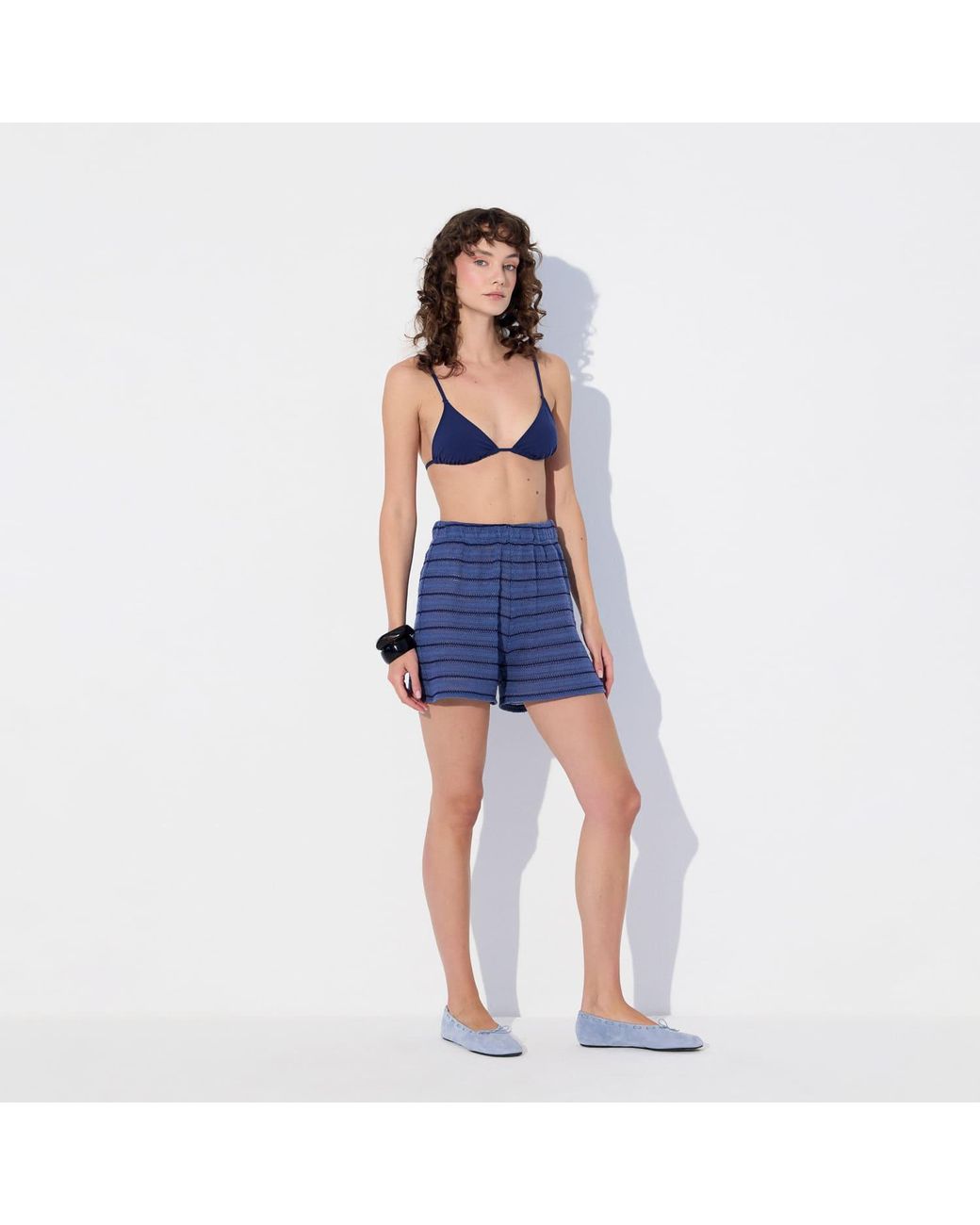 Thisisu Collection Blue Solea Striped Knit Beachwear Shorts