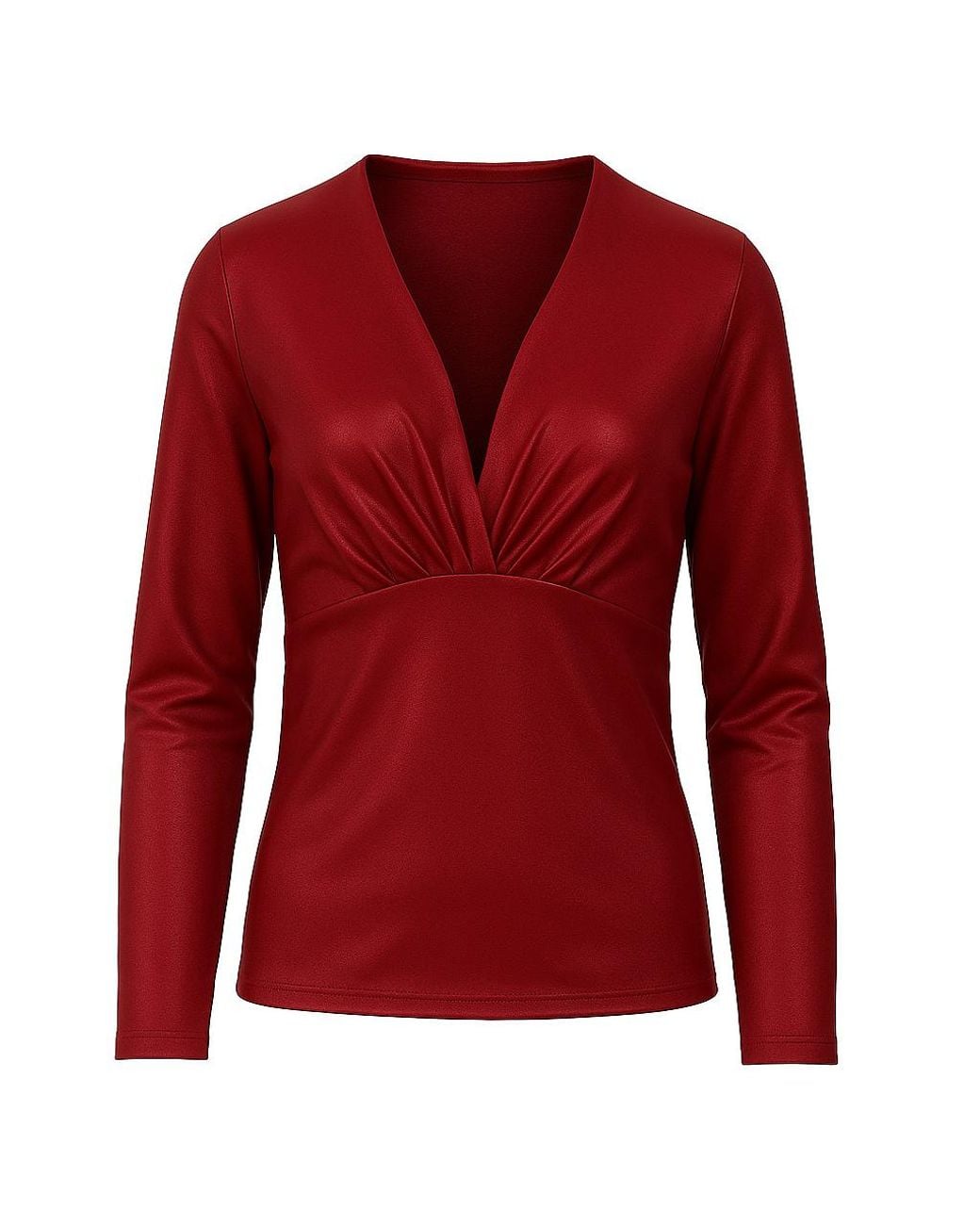 Conquista Red Long Sleeve Shiny V-Neck Top