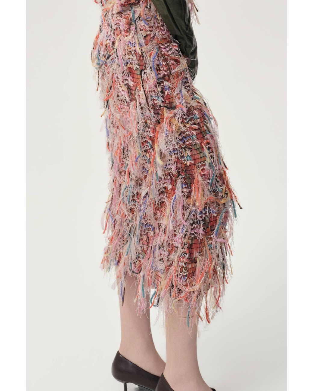 FRONT ROW SHOP Pink Julie Fringed Midi Skirt