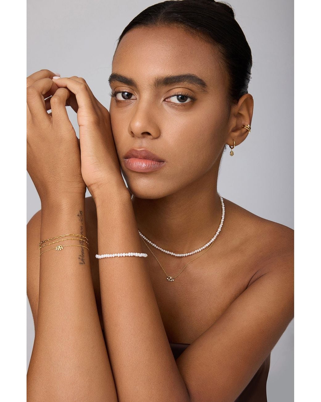 Vanhi Metallic Mini Paperclip Double Chain Bracelet