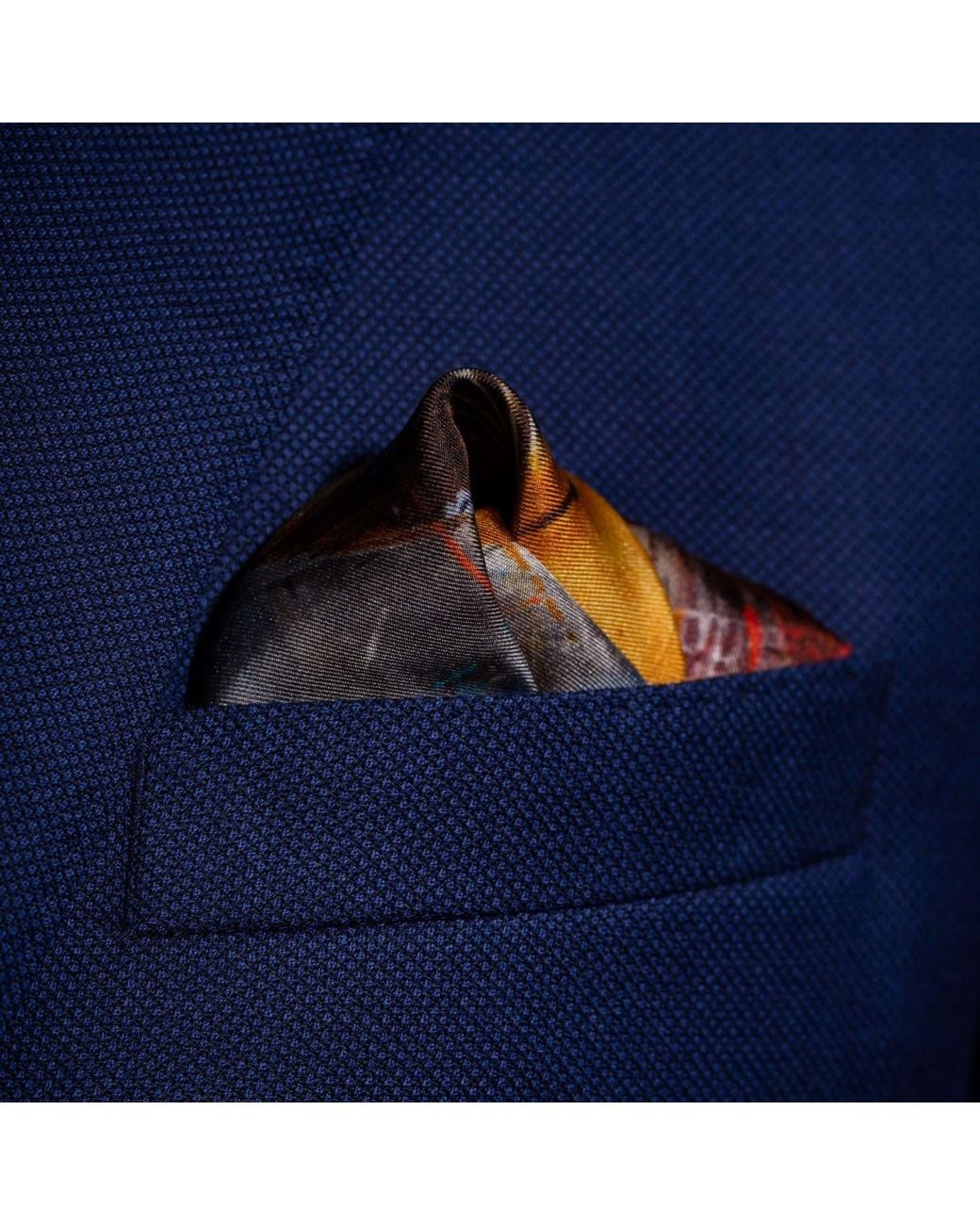 Otway & Orford Blue 'Racing Legends' Sports Cars Silk Pocket Square. Full-Size for men