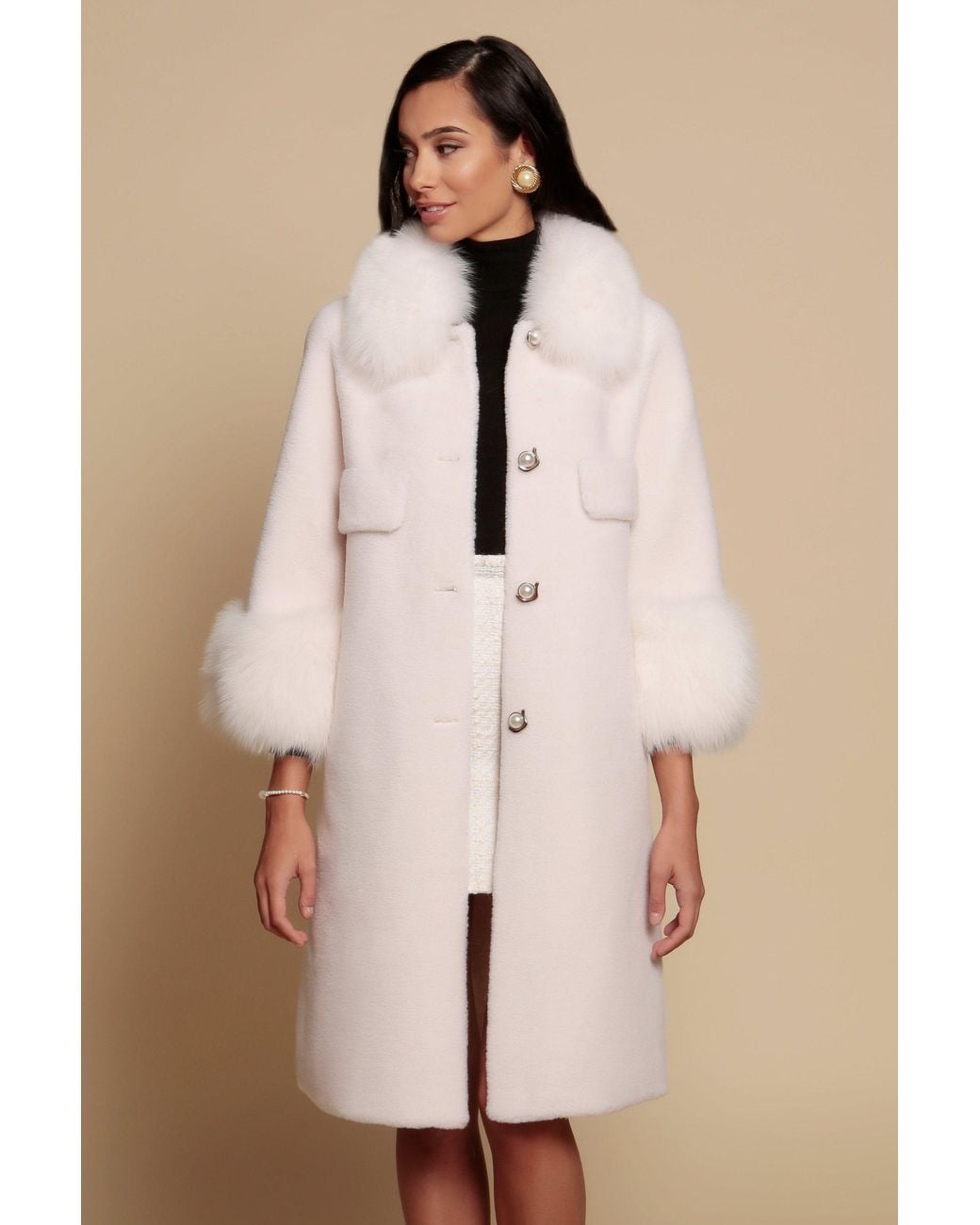 Santinni Natural Hayworth Wool & Faux Fur Coat