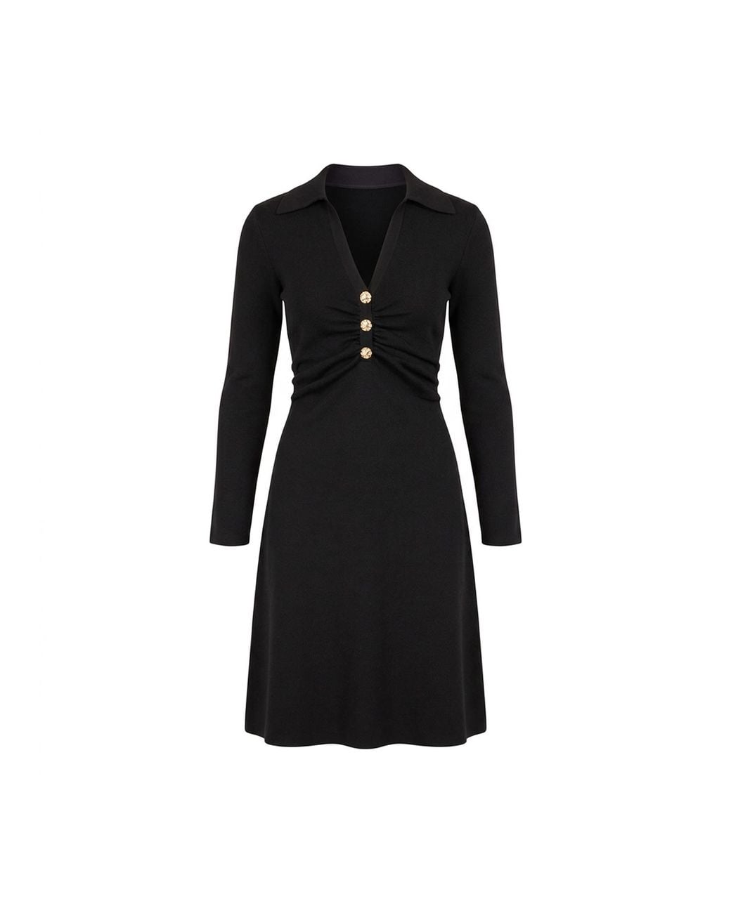Yumi' Black Knitted Ruched Collar Dress