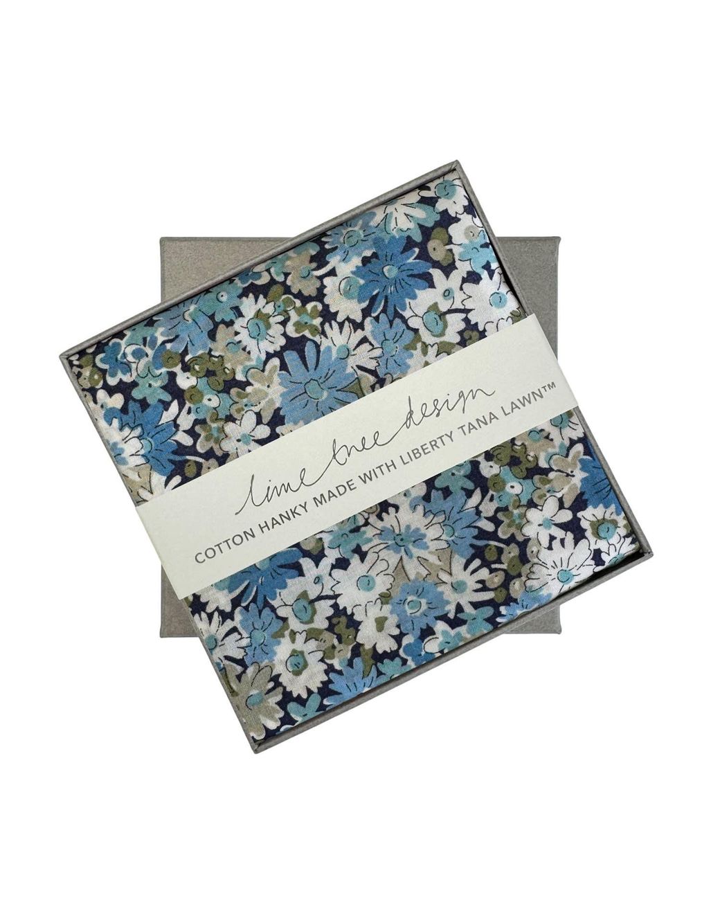 Lime Tree Design Blue Single Boxed Hanky Made With Liberty Fabric Libby for men