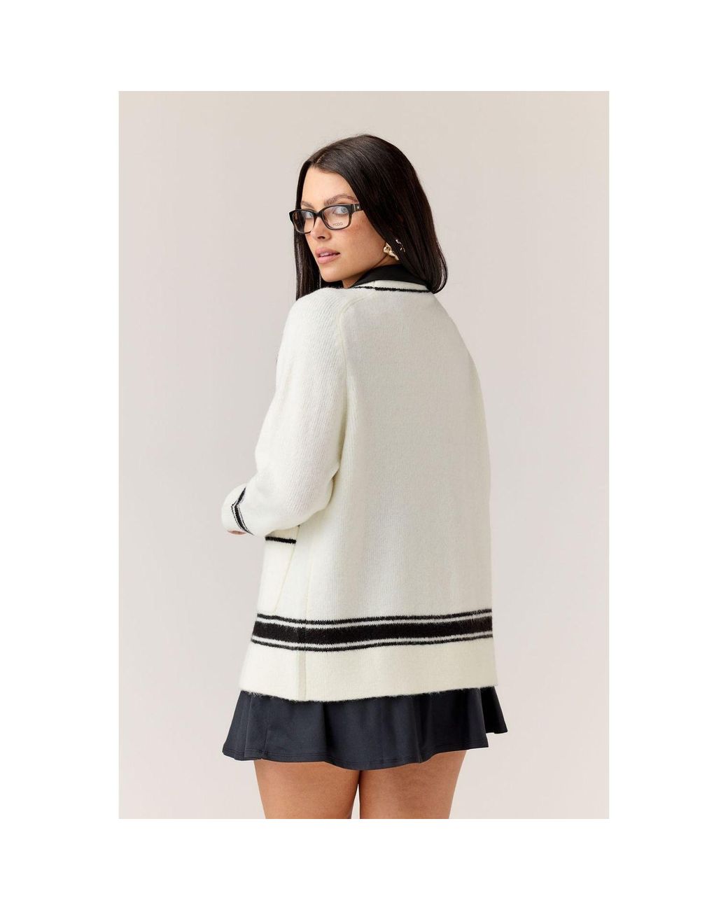 Goldie Byrd White Fuzzy Striped Cardigan