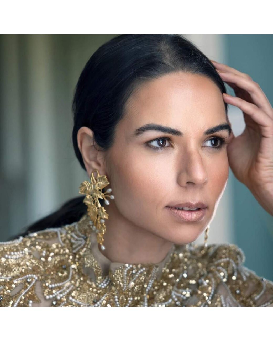 Meraki by Rashmi Bajaj Metallic Fiano De Perla Plated Dangle Earrings With Pearl Drops
