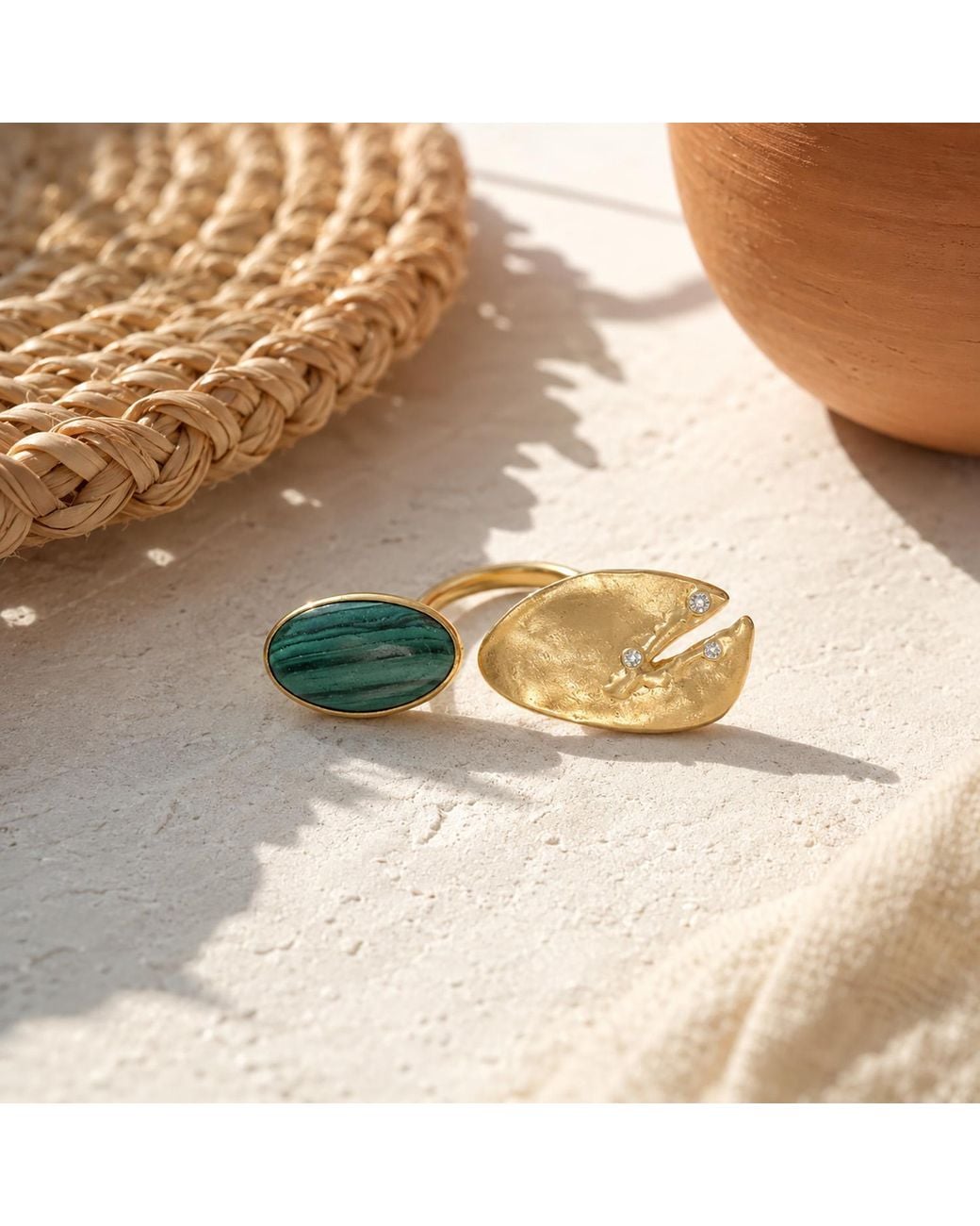 Rare Matters Jewelry Green Smooth Oval Malachite Statement Ring