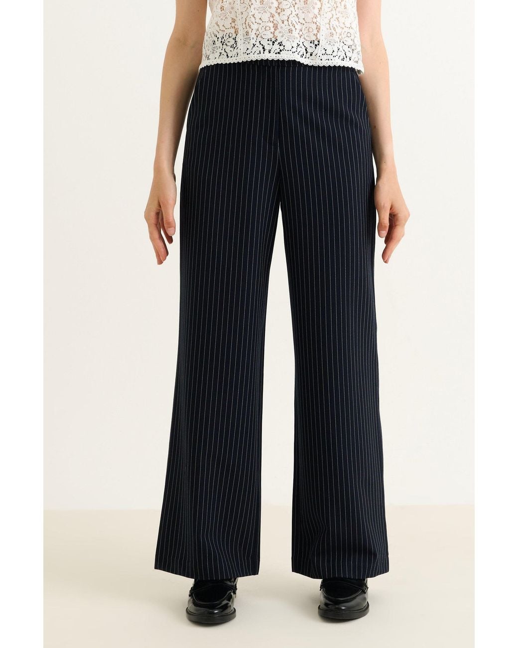 Louche Blue Tilde Pinstripe Straight Leg Trouser