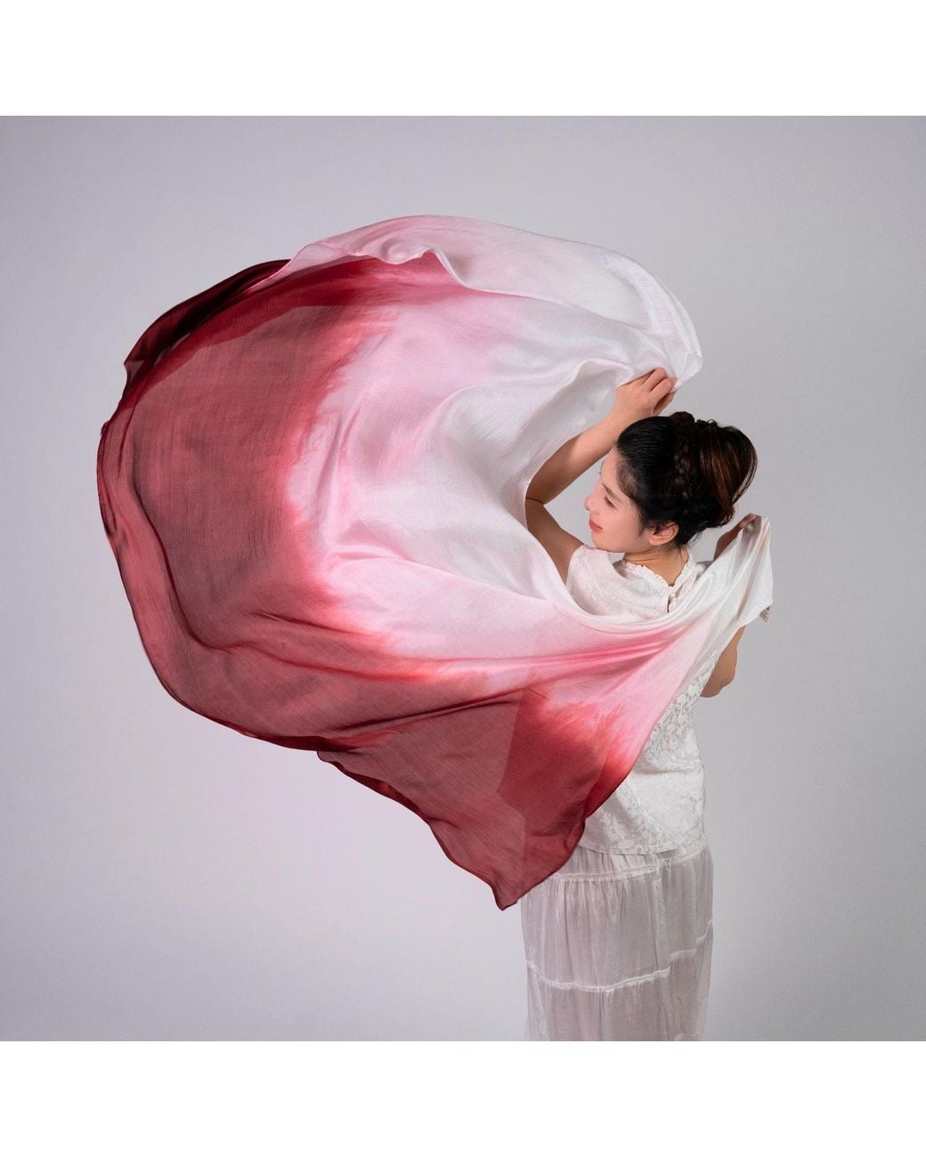 Silk and Bears Red Burgundy To Blush Ombre Mulberry Silk Scarf – Handmade & Hand-Dyed