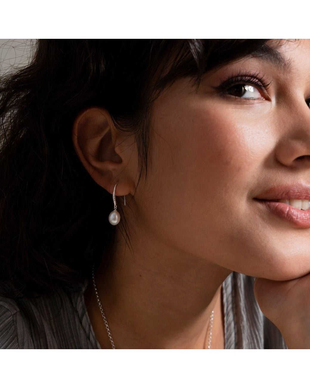 Dower & Hall White Oval Luna Pearl Drop Earrings