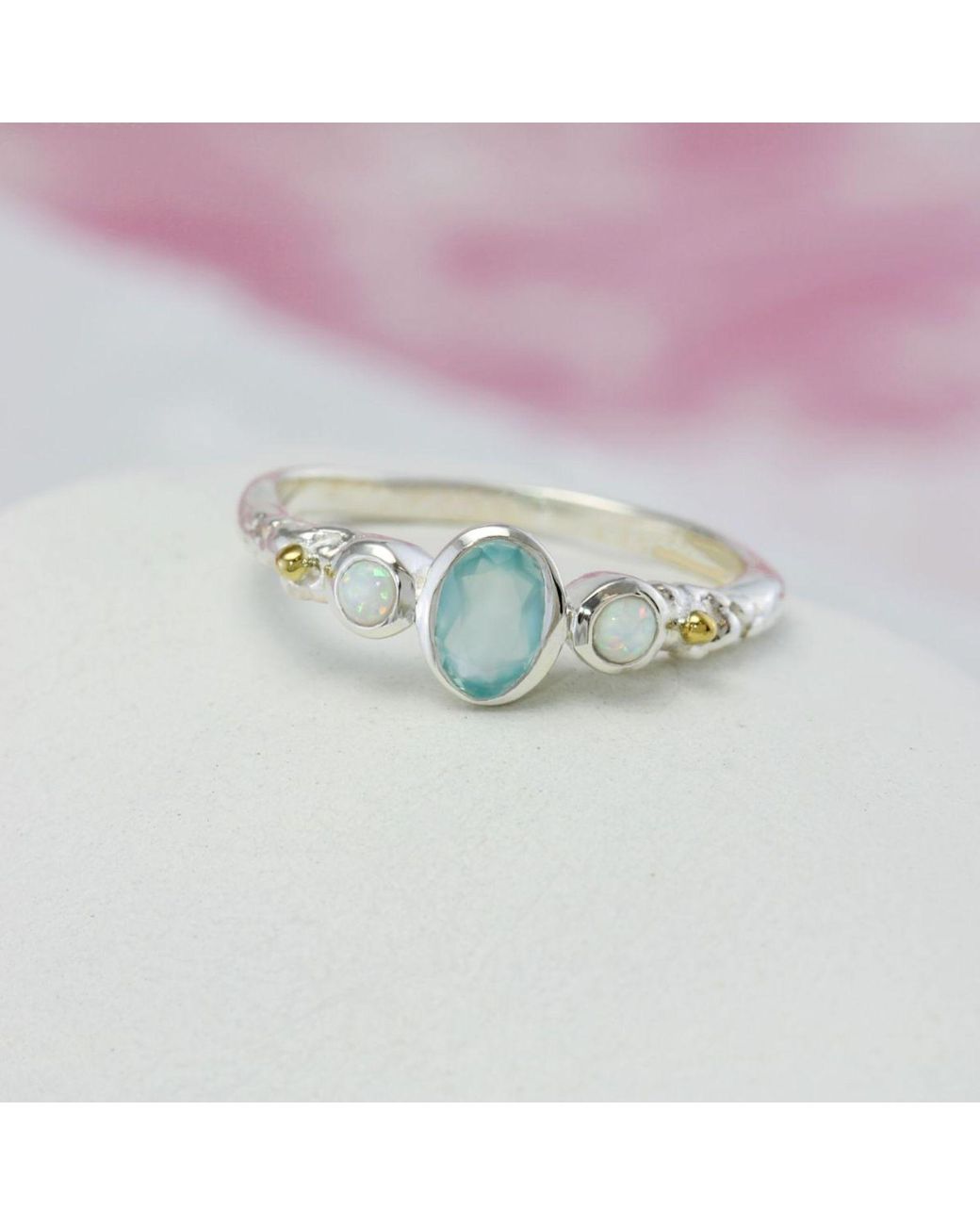 Isla Silver White Aqua Chalcedony & Opal Ring