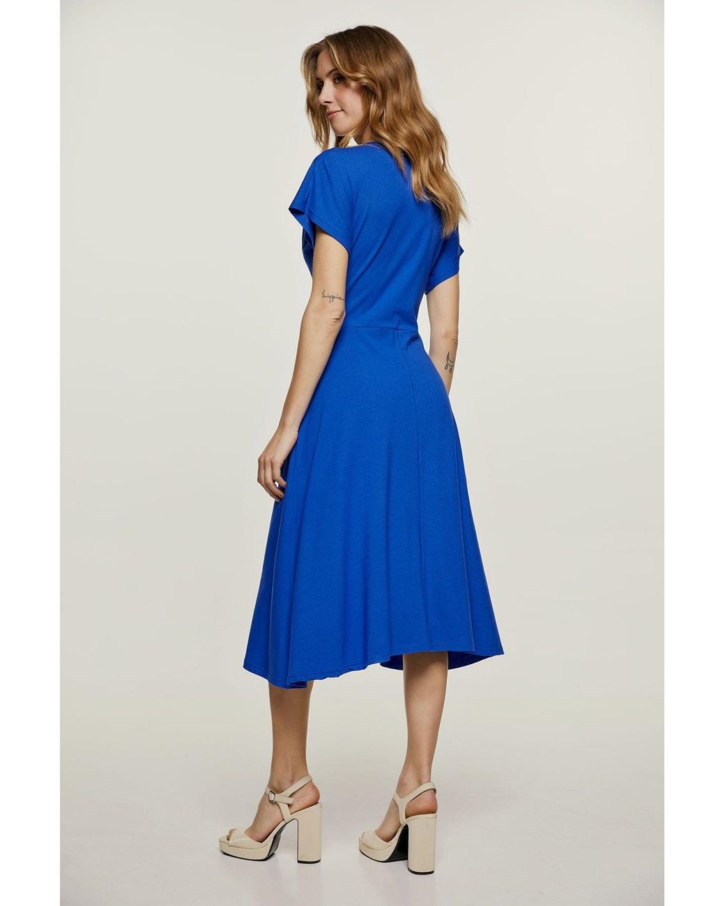 Conquista Blue Royal Knot Detail Midi Dress