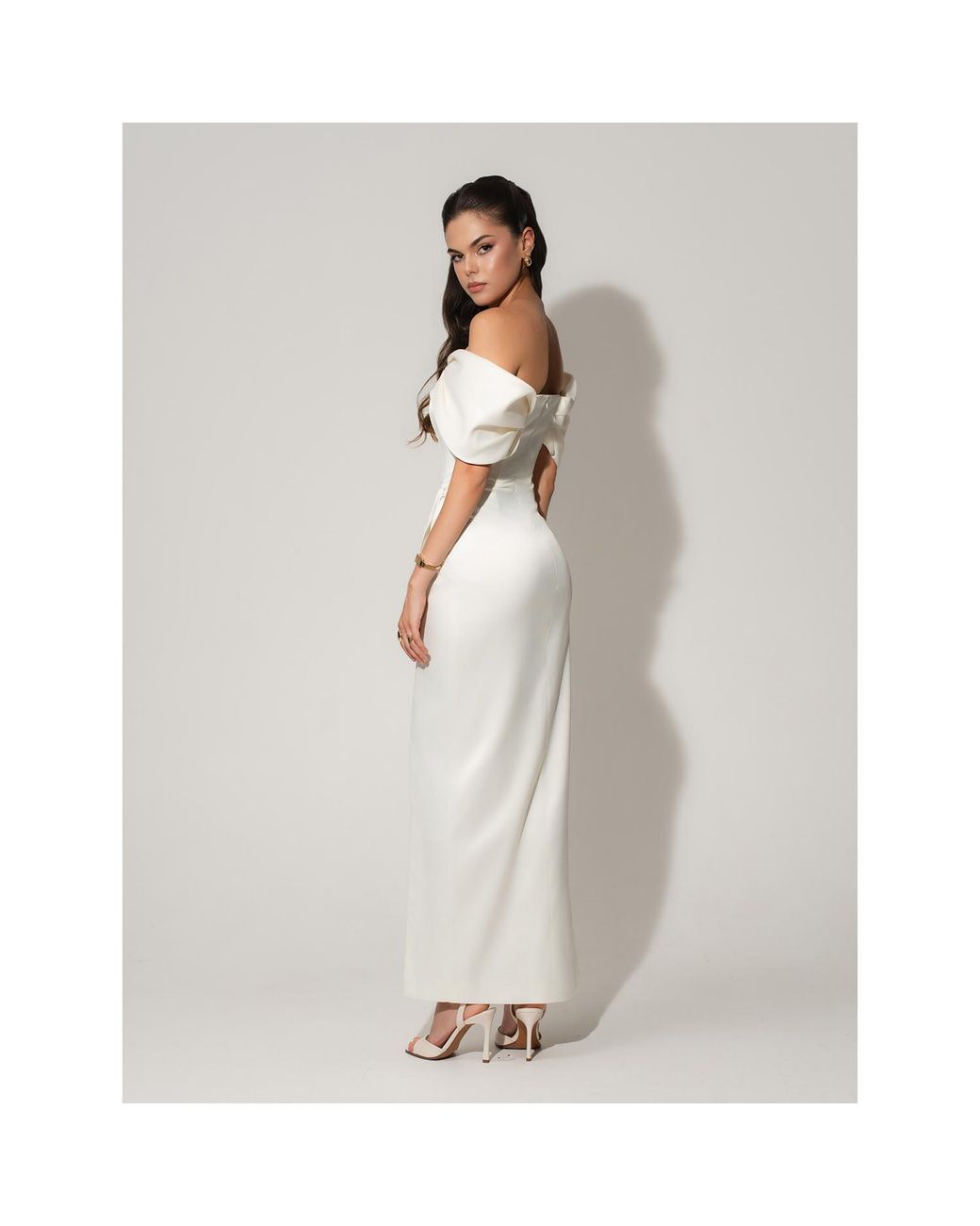 Tia Dorraine White Heavenly Kissed Draped Satin Maxi Dress