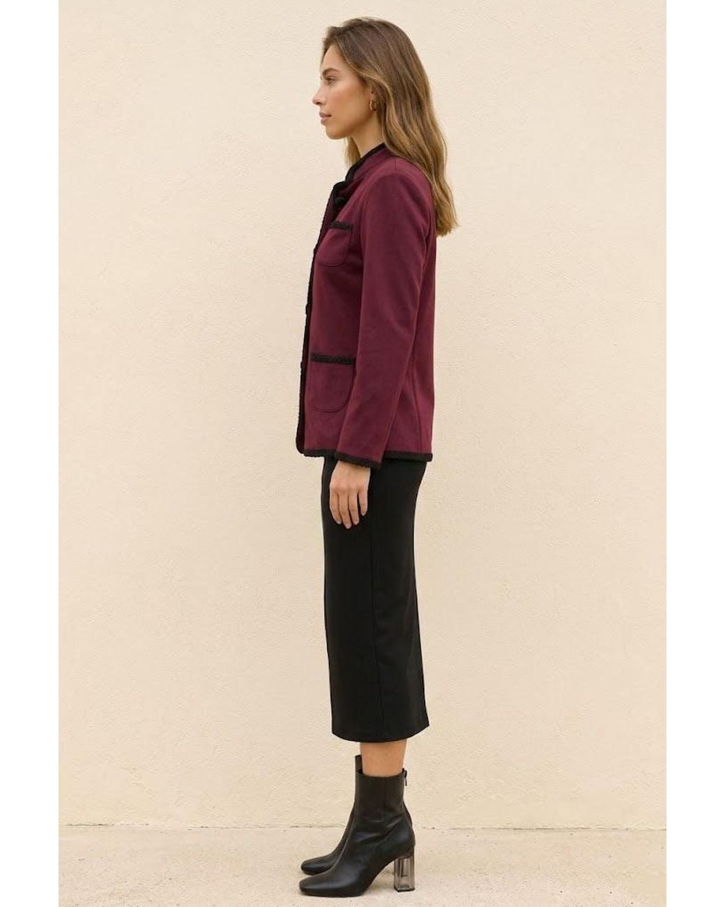 Conquista Purple Contrast-Trim Four-Pocket Jacket