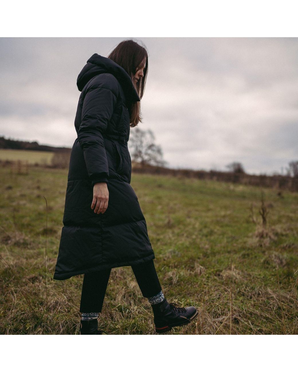 BEIRA Blue Alexis Longline Padded Puffa Coat With Cowl Hood Dark