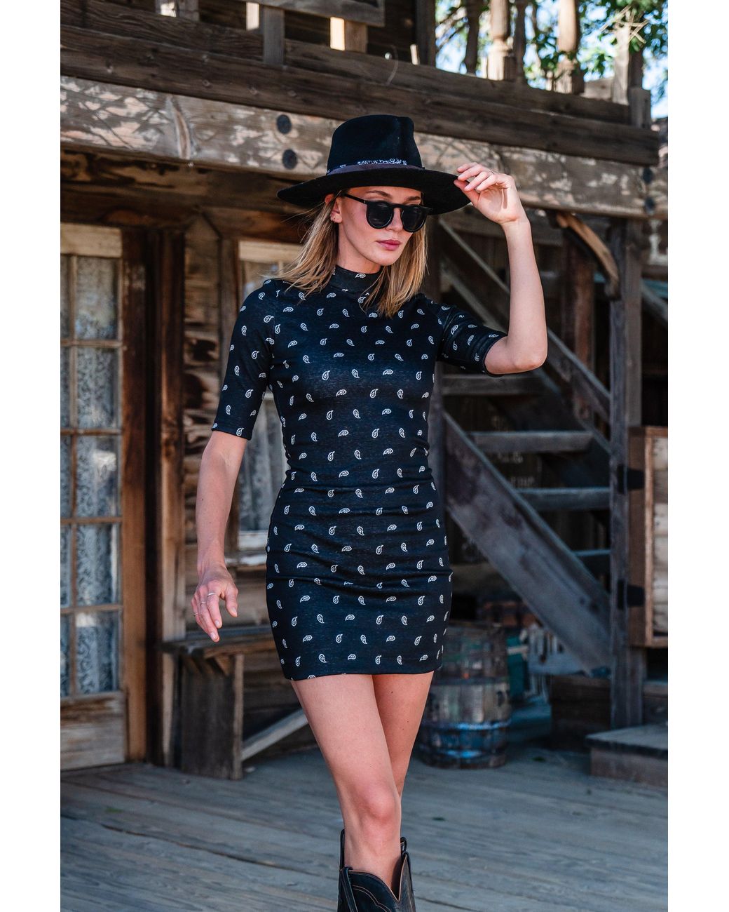 Jennafer Grace Black Paisley Villain Mockneck Mini Dress