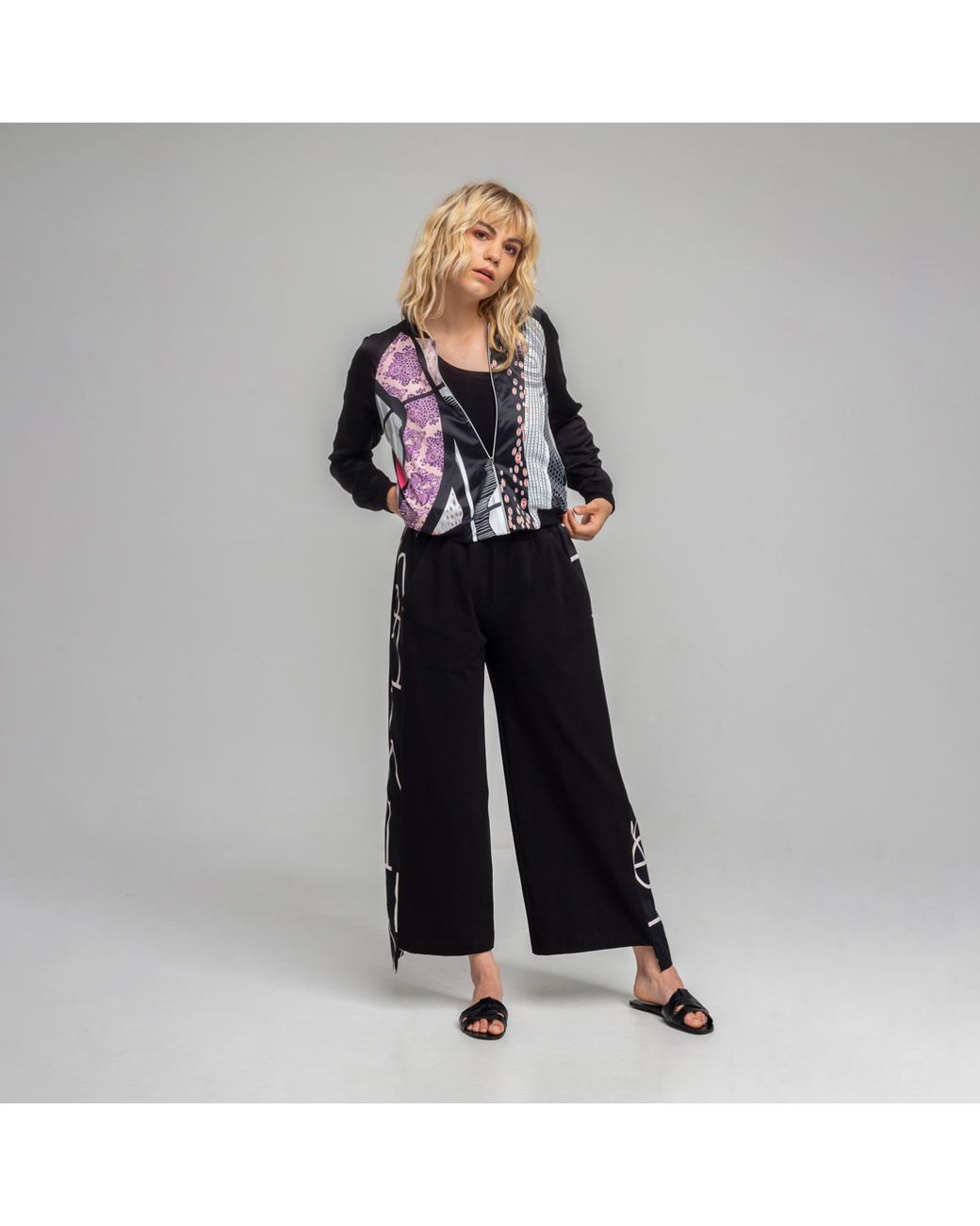 ARTISTA Black Gaia Printed Zipped Bomber Jacket
