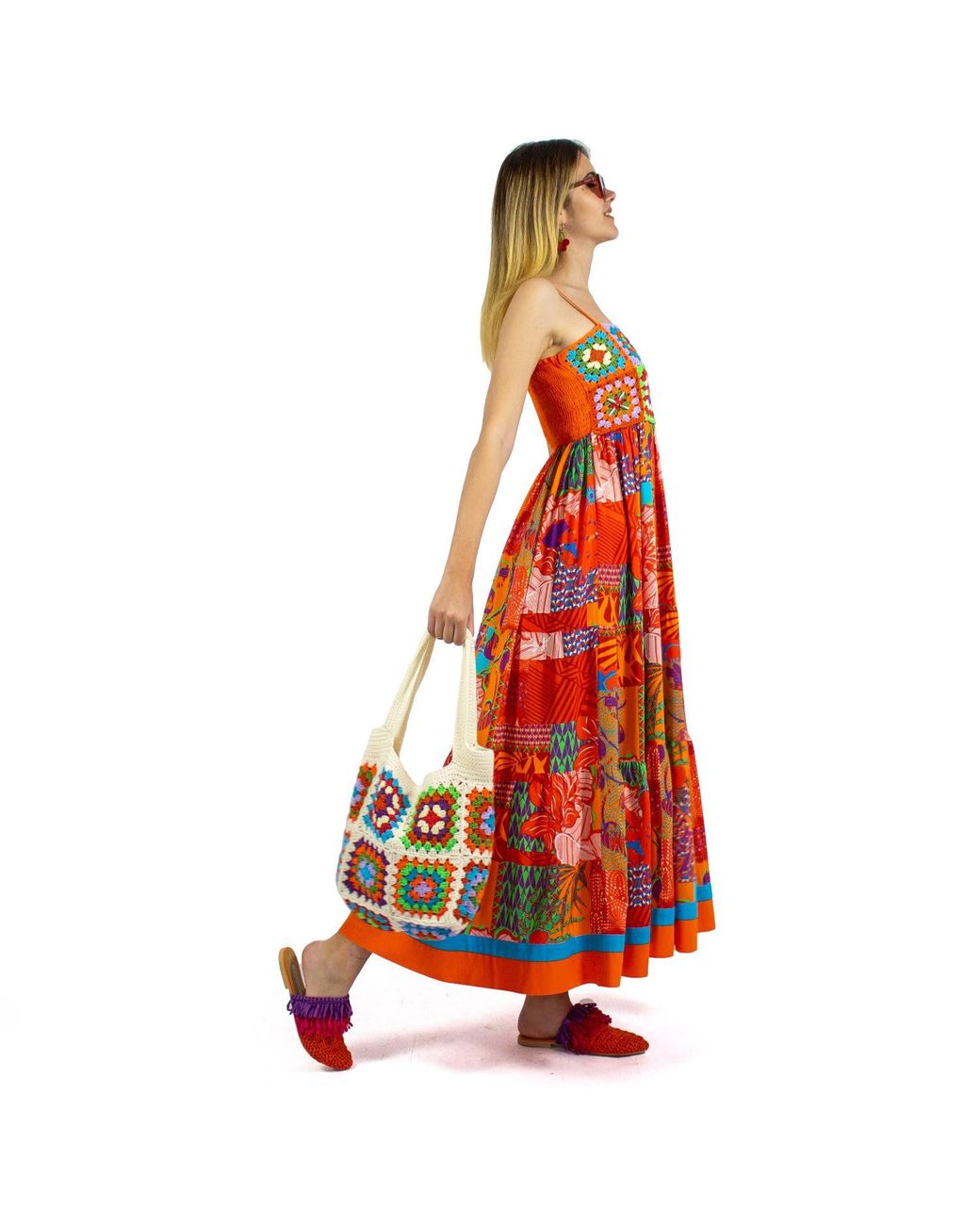 Lalipop Design Red Handmade Crochet Top Viscose Maxi Dress