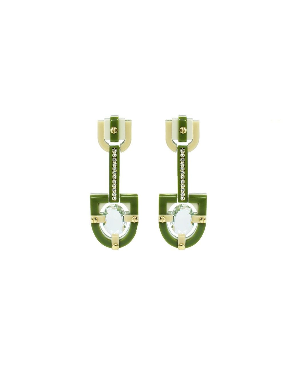 Gissa Bicalho Green Handmade Acrylic Earring Long Oval Cut Stone Clay