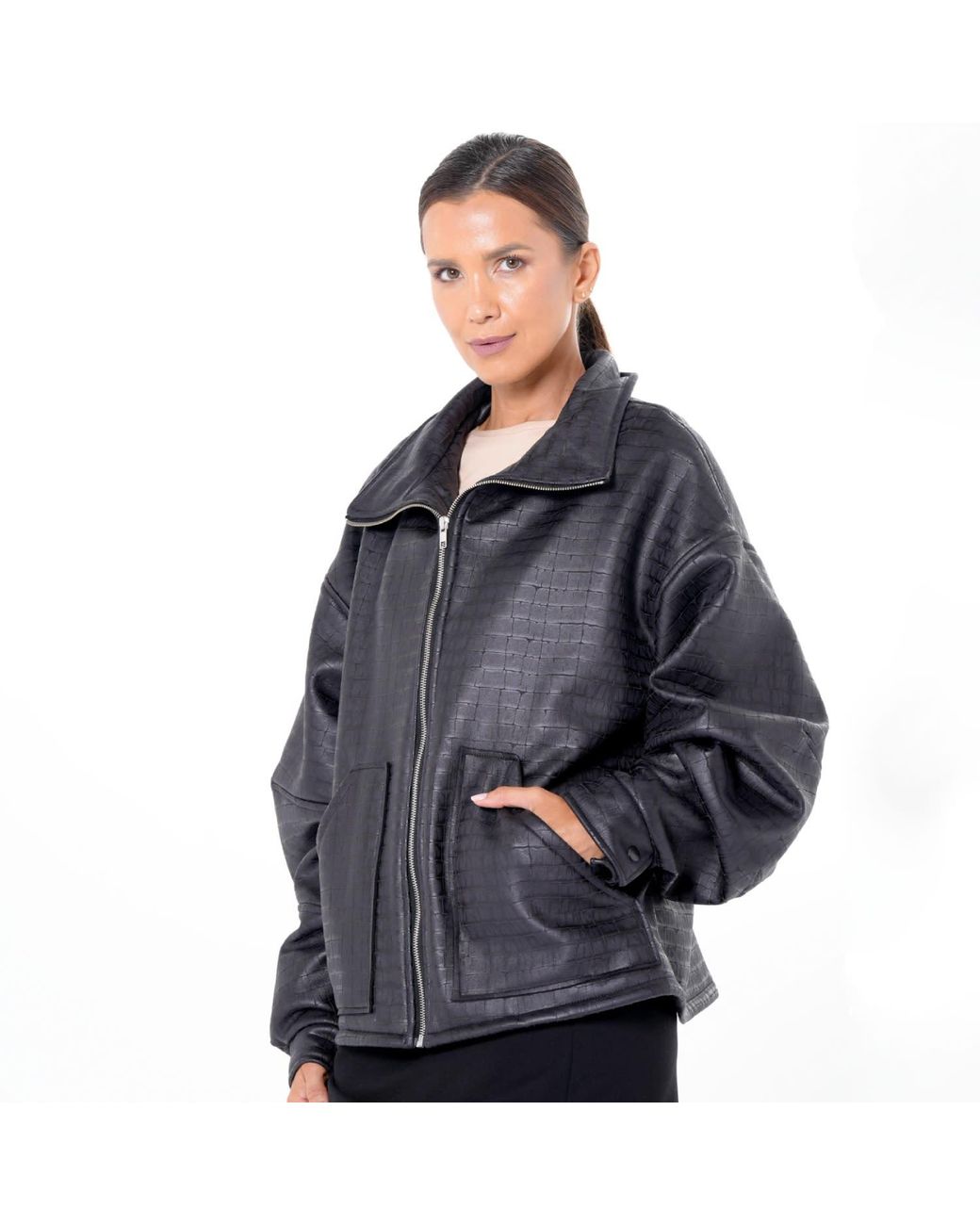 Metamorph Blue Oversized Croc-Effect Jacket