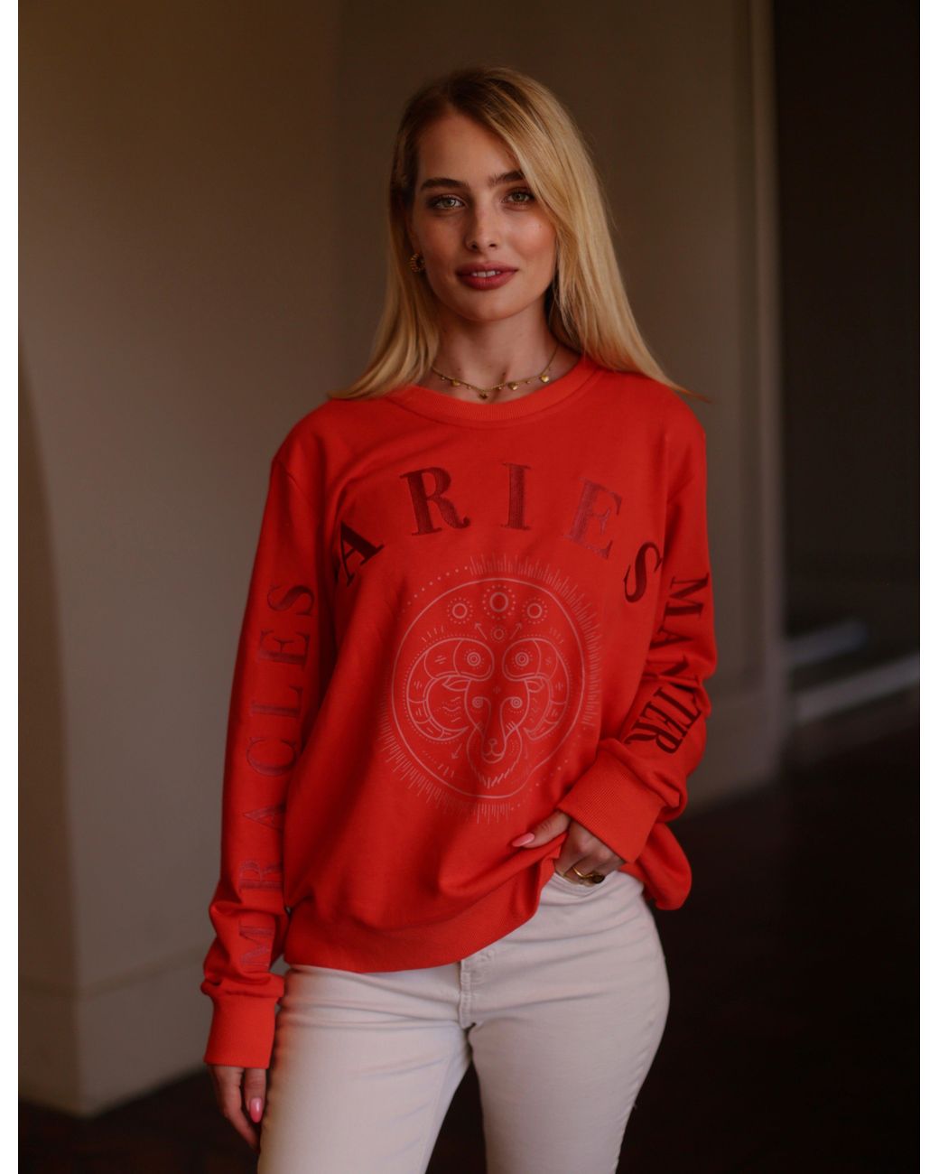 Miracles Manifester Oversized Embroidered Aries Sign Sweatshirt