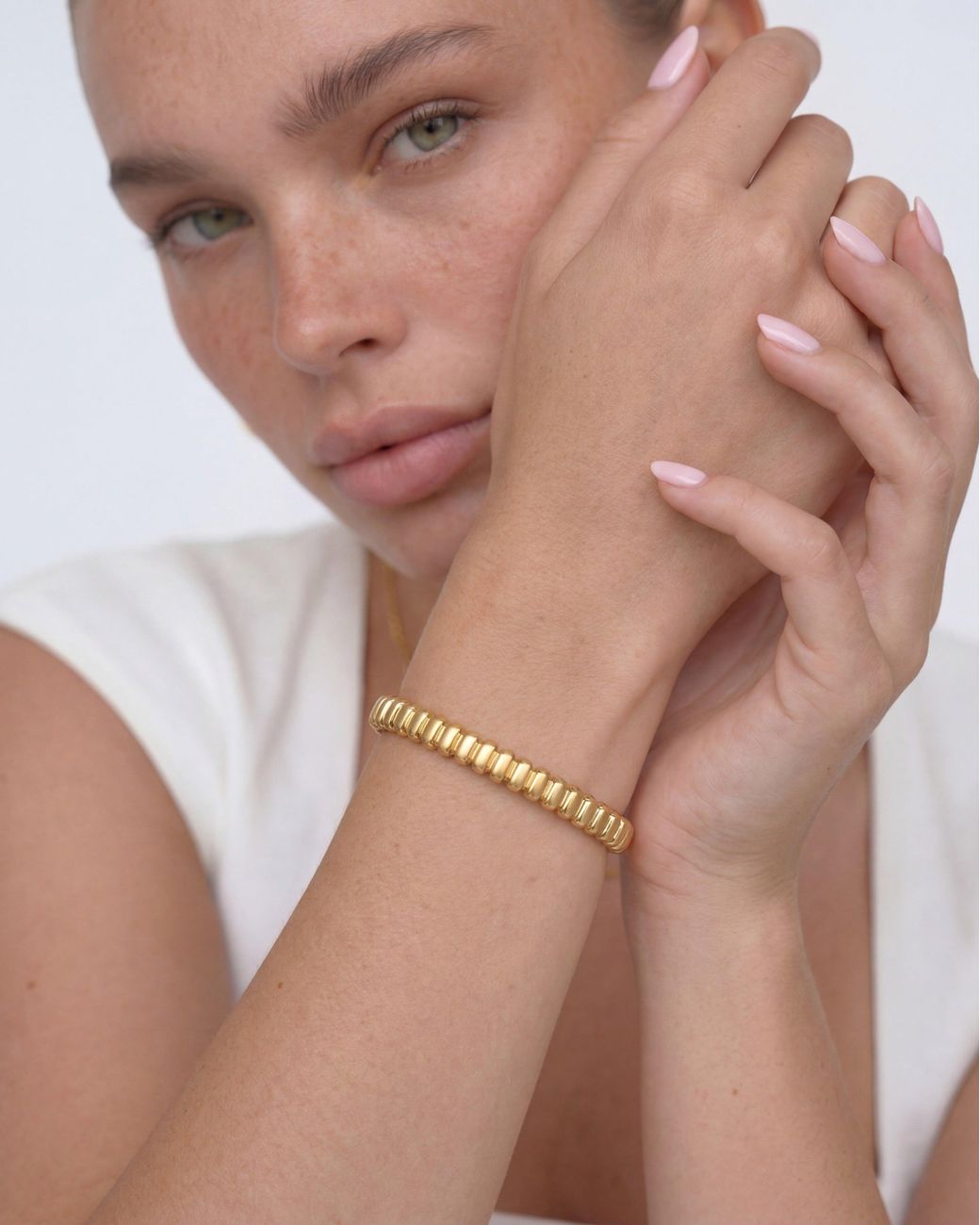 Elk & Bloom Metallic Chunky Beaded Ribbed Band 14K Bangle