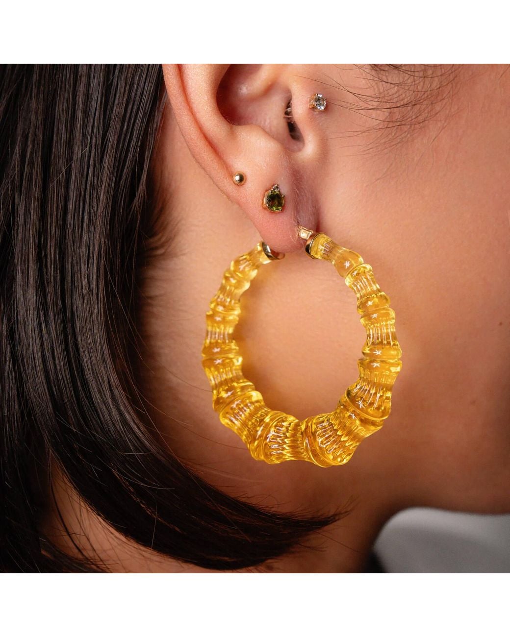 Gold & Honey Multicolor Bamboo Hoop Earrings