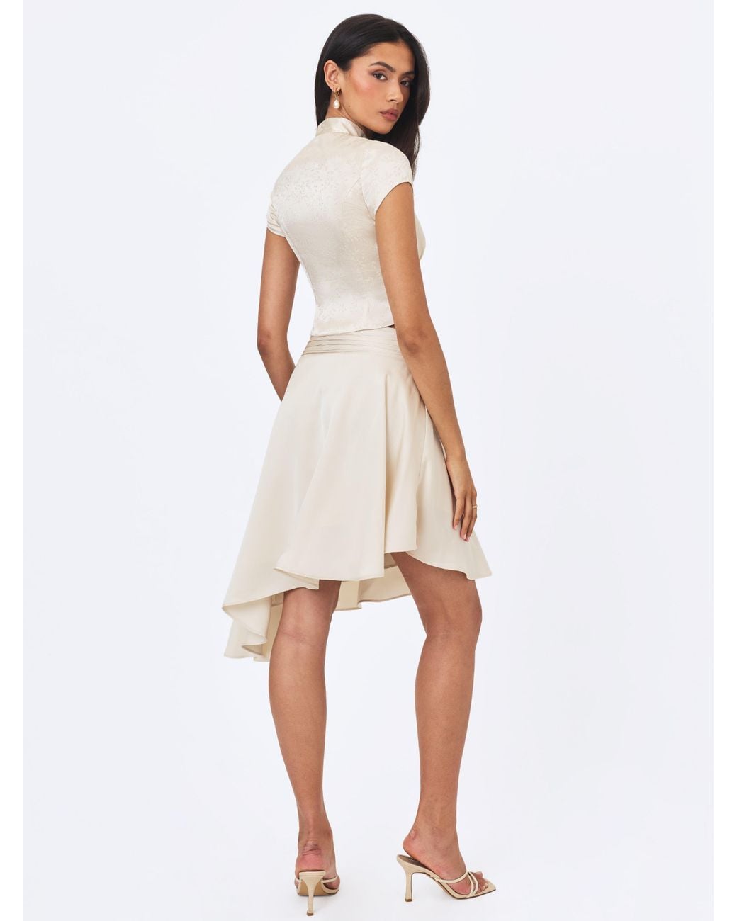 Miss Circle New York White Galilea Ivory Floral Jacquard Keyhole Mandarin Collar Top