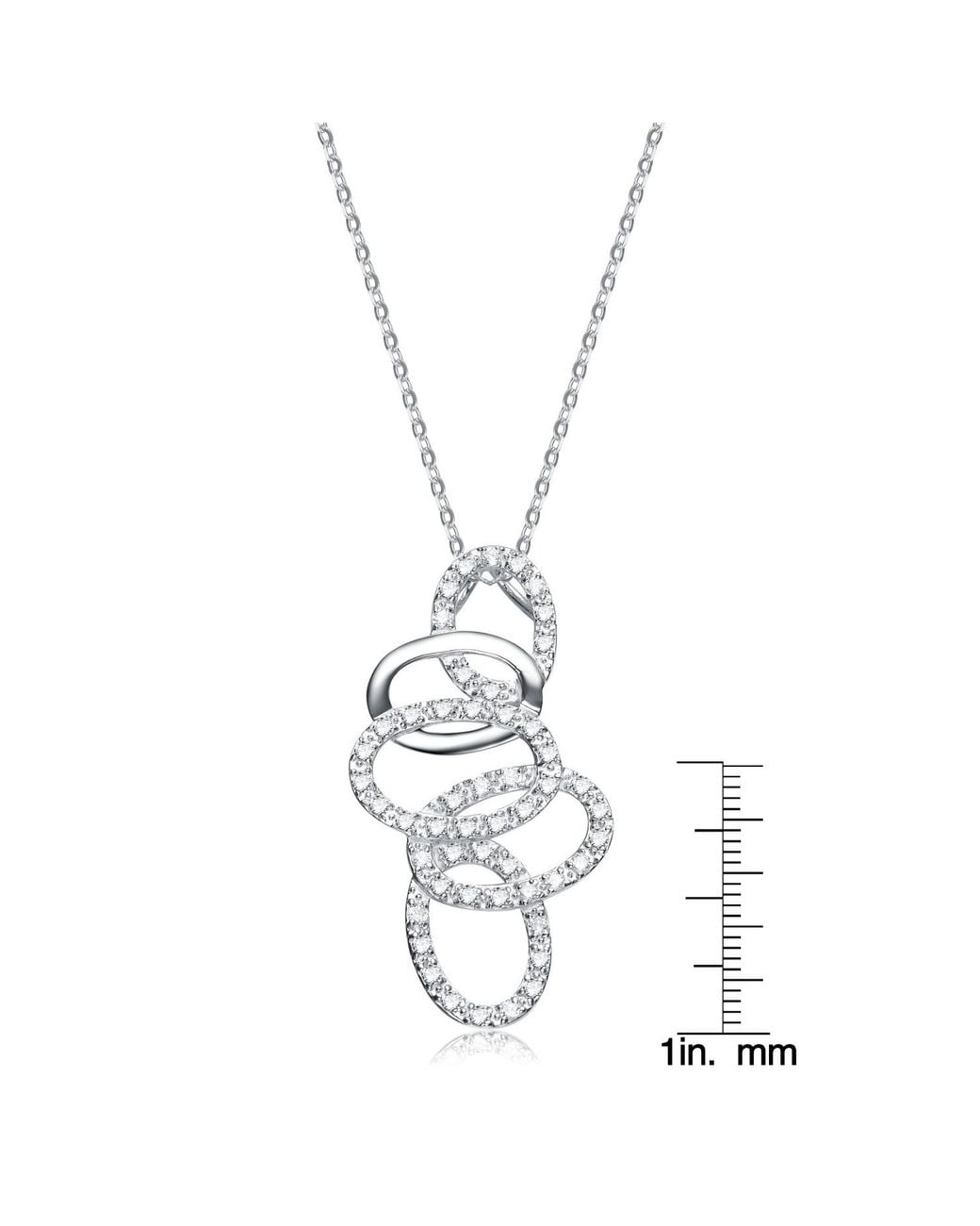 Genevive Jewelry Metallic Cz Sterling Rhodium Plated Shiny Oval Swirl Pendant