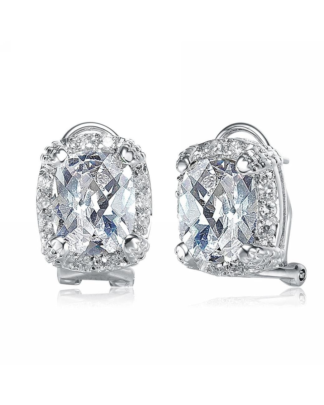 Genevive Jewelry Blue Sterling Cubic Zirconia Square Earrings