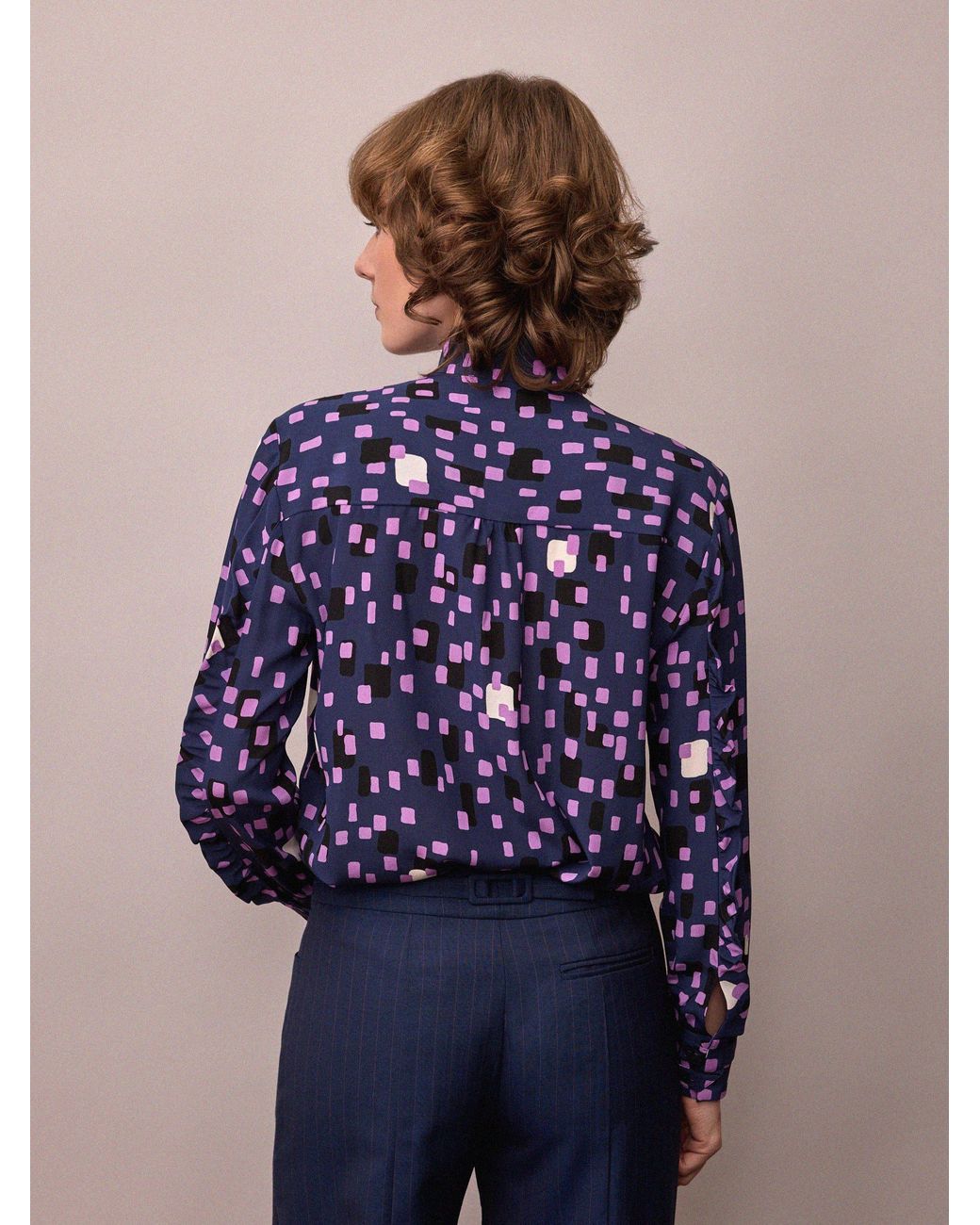 Amanda Thompson Couture Blue Frankie Shirt Abstract Silk Print