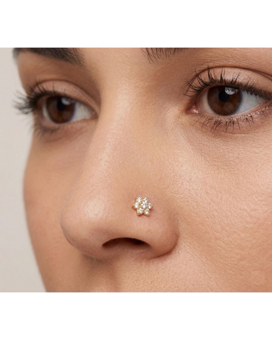 Zahav Jewelry Metallic 14K Solid 24G Cz Flower Nose Stud