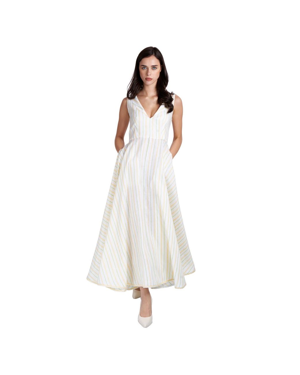 Sofia Tsereteli White Long V-neck Linen Dress