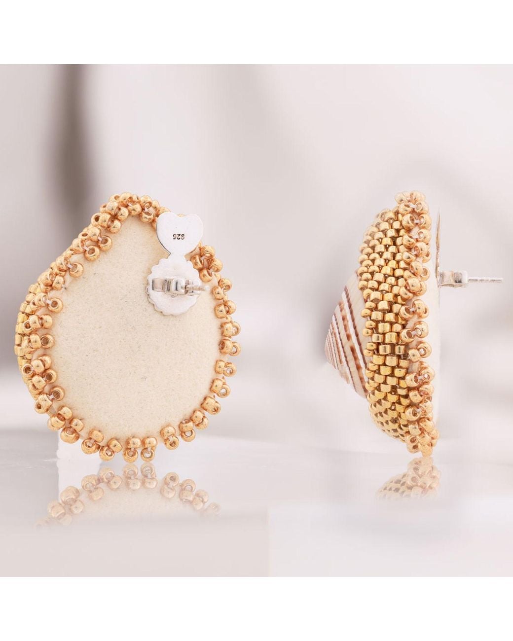 Oana Savu Metallic Beaded Sea Shells Earrings Sterling Studs Beads