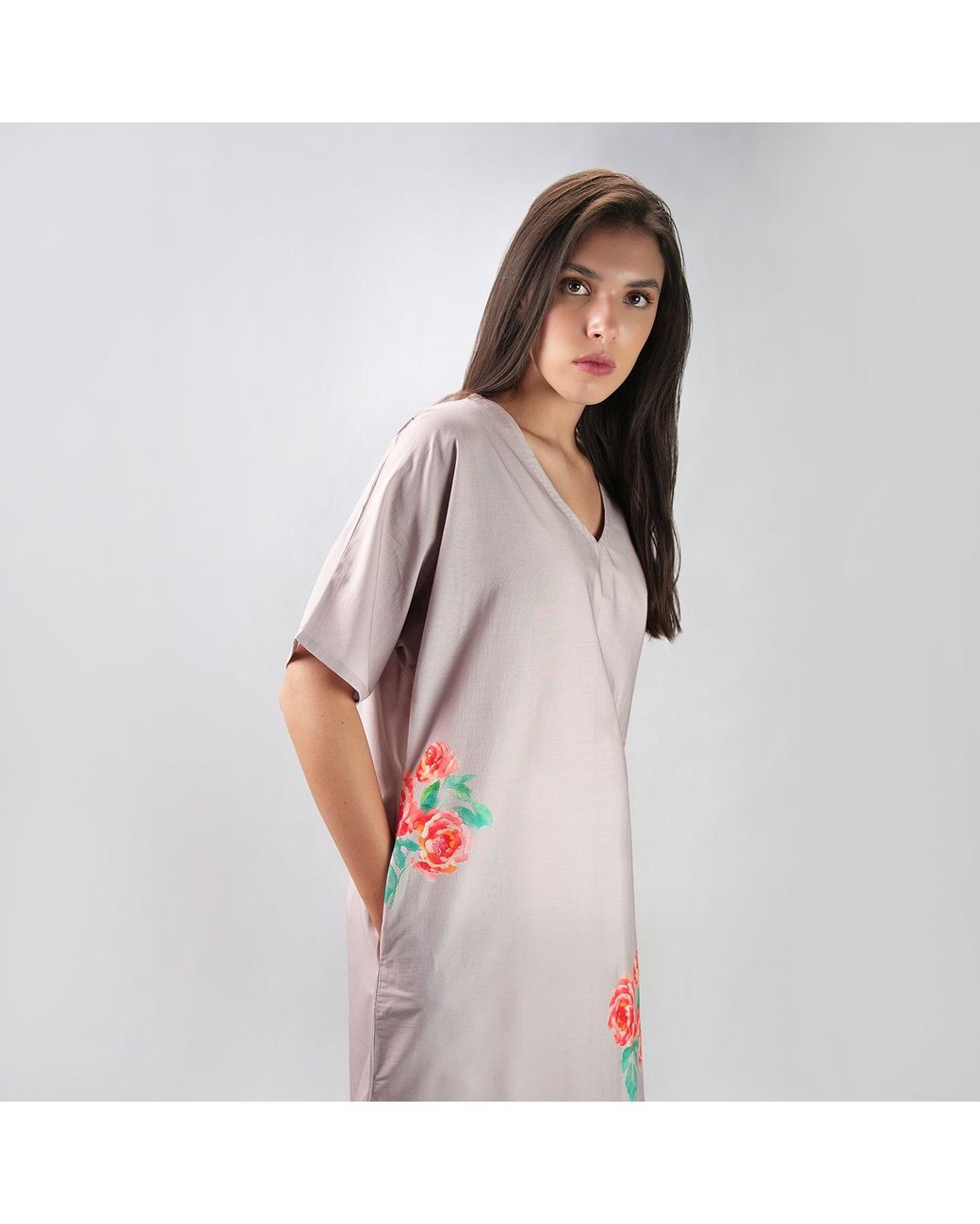 DHARA SHETH DUBAI Pink The Floral Archive Rose Print Long Cotton Kaftan Dress