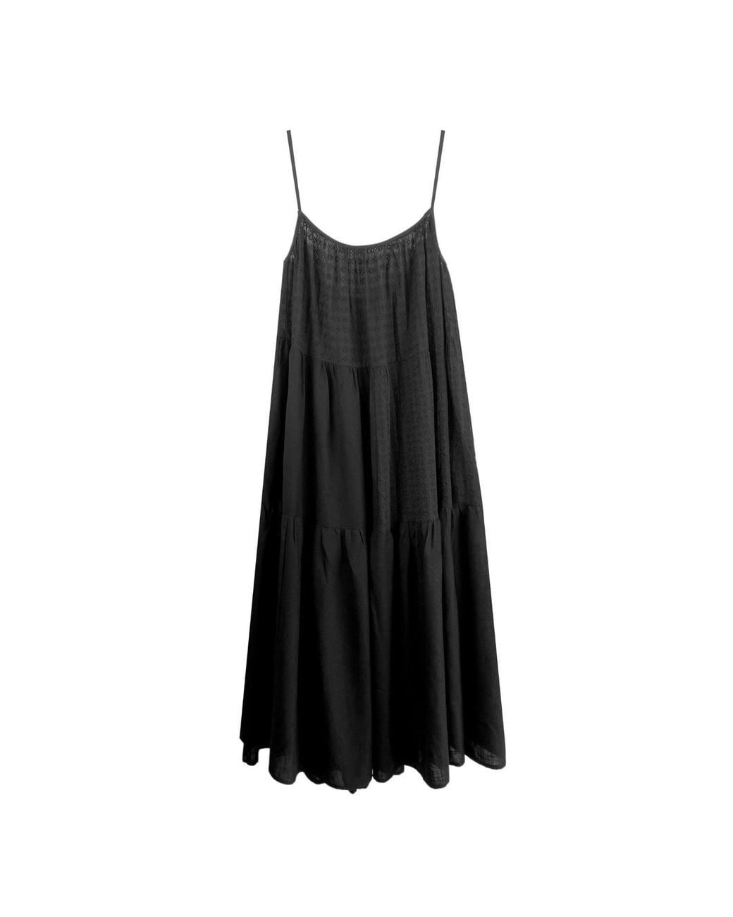 Zenzee Black Cotton Linen Tiered Patchwork Slip Dress