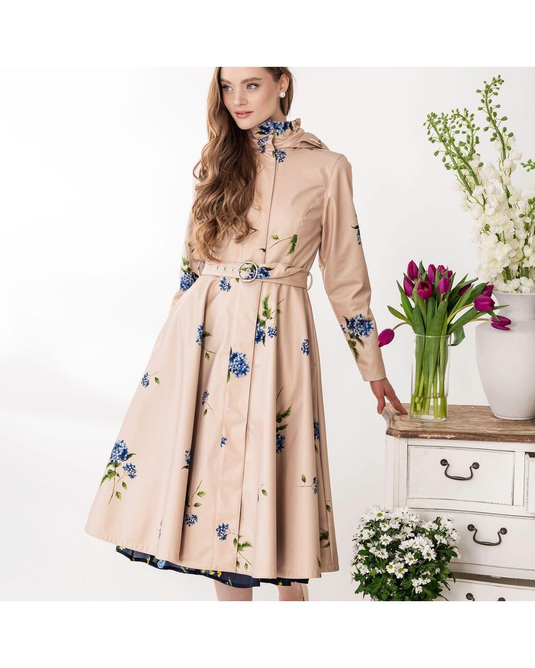 RainSisters Natural Neutrals Fit And Flare Coat: Gentle Bloom