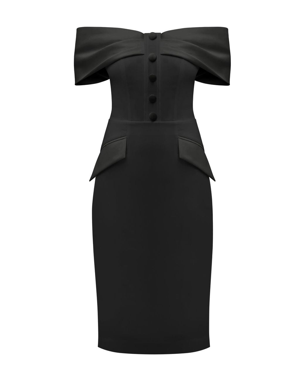Tia Dorraine Black Steel Confidence Off-Shoulder Midi Dress