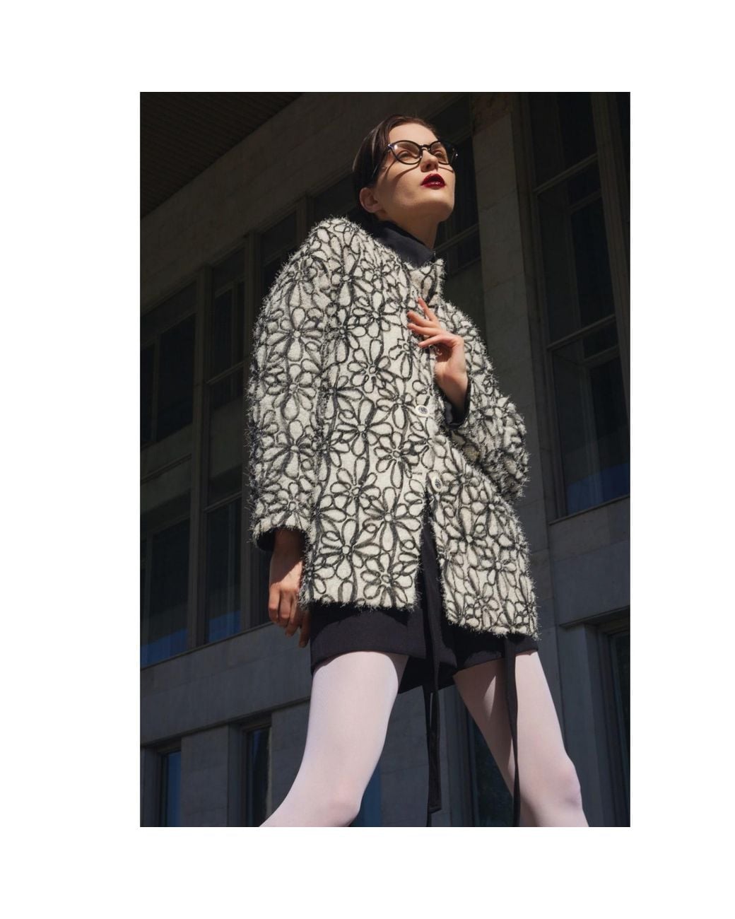 Julia Allert Black Neutrals Ivory Abstract Textured Jacket With Satin Lining