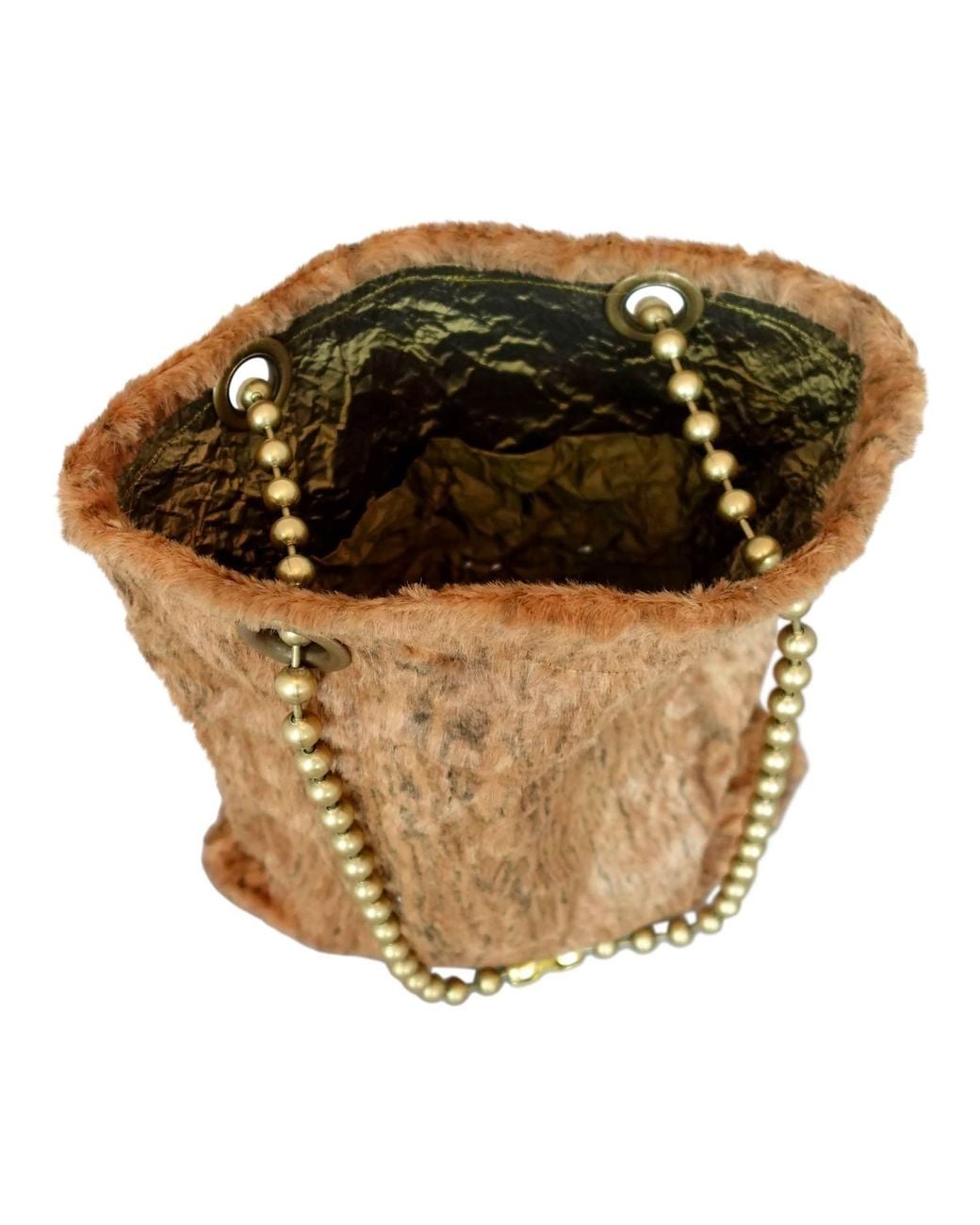 Romer Millinery Brown Morphy Moldable North South Woodgrain Velvet Bag Xl Ball Chain Handle