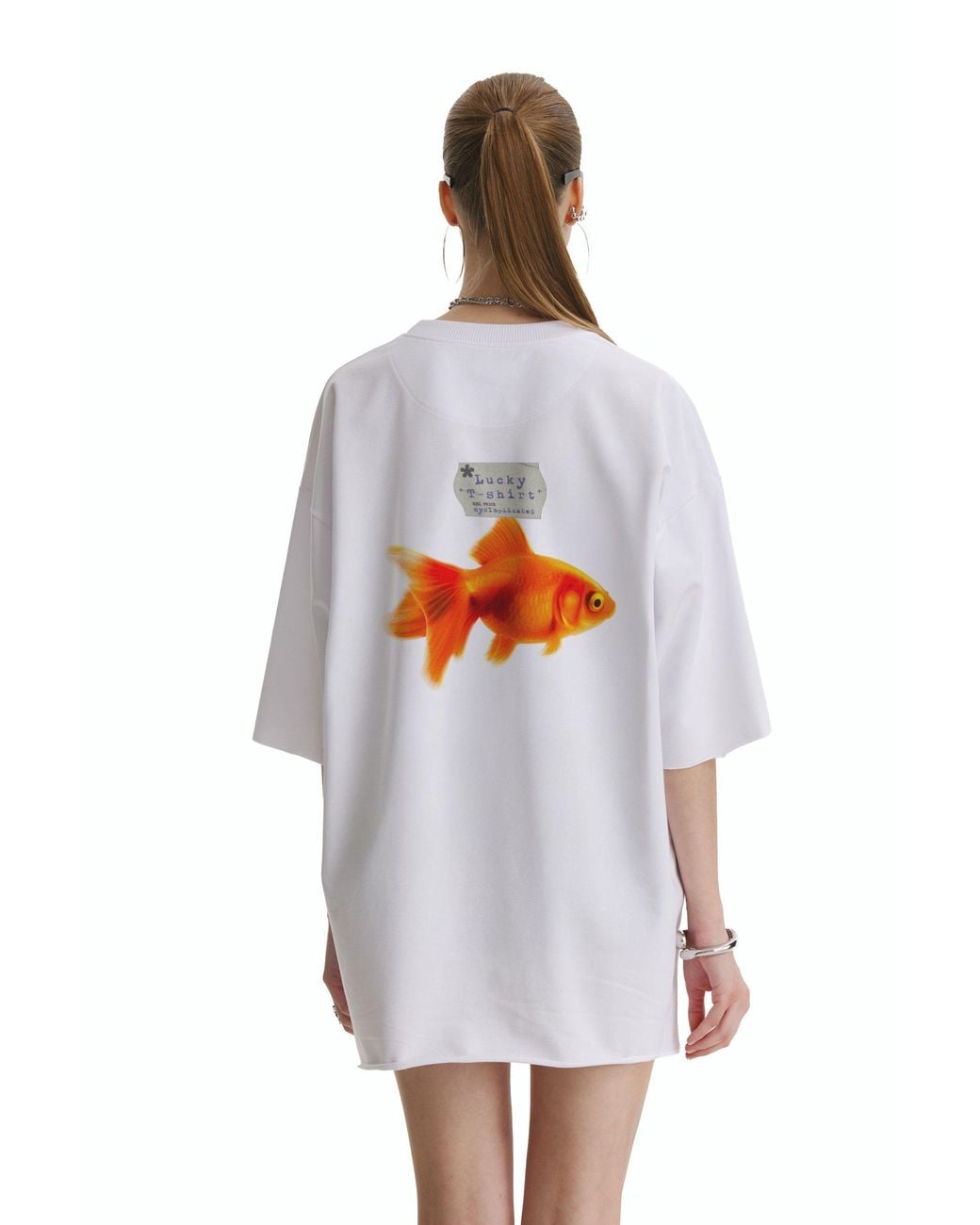 mysimplicated White Oversized Cotton T-Shirt Lucky W