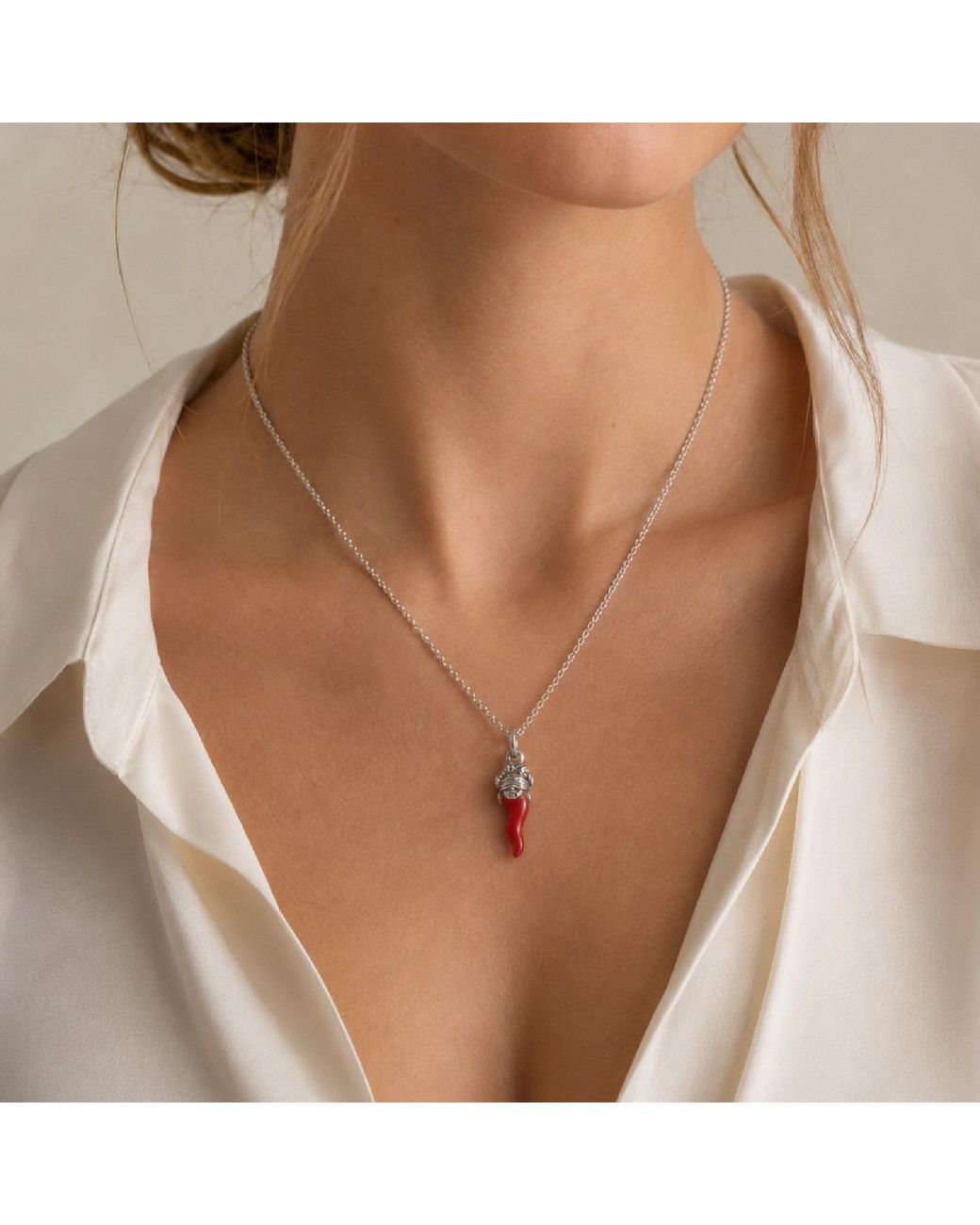 Unaloe Metallic Sterling See No Evil Italian Horn Pendant Necklace