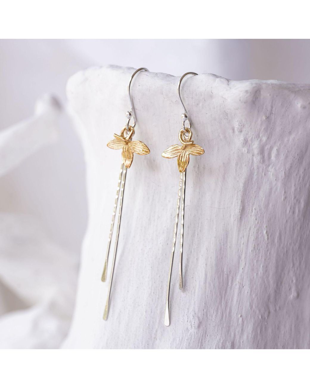 Isla Silver Metallic Floral Mixed Metal Drop Earrings