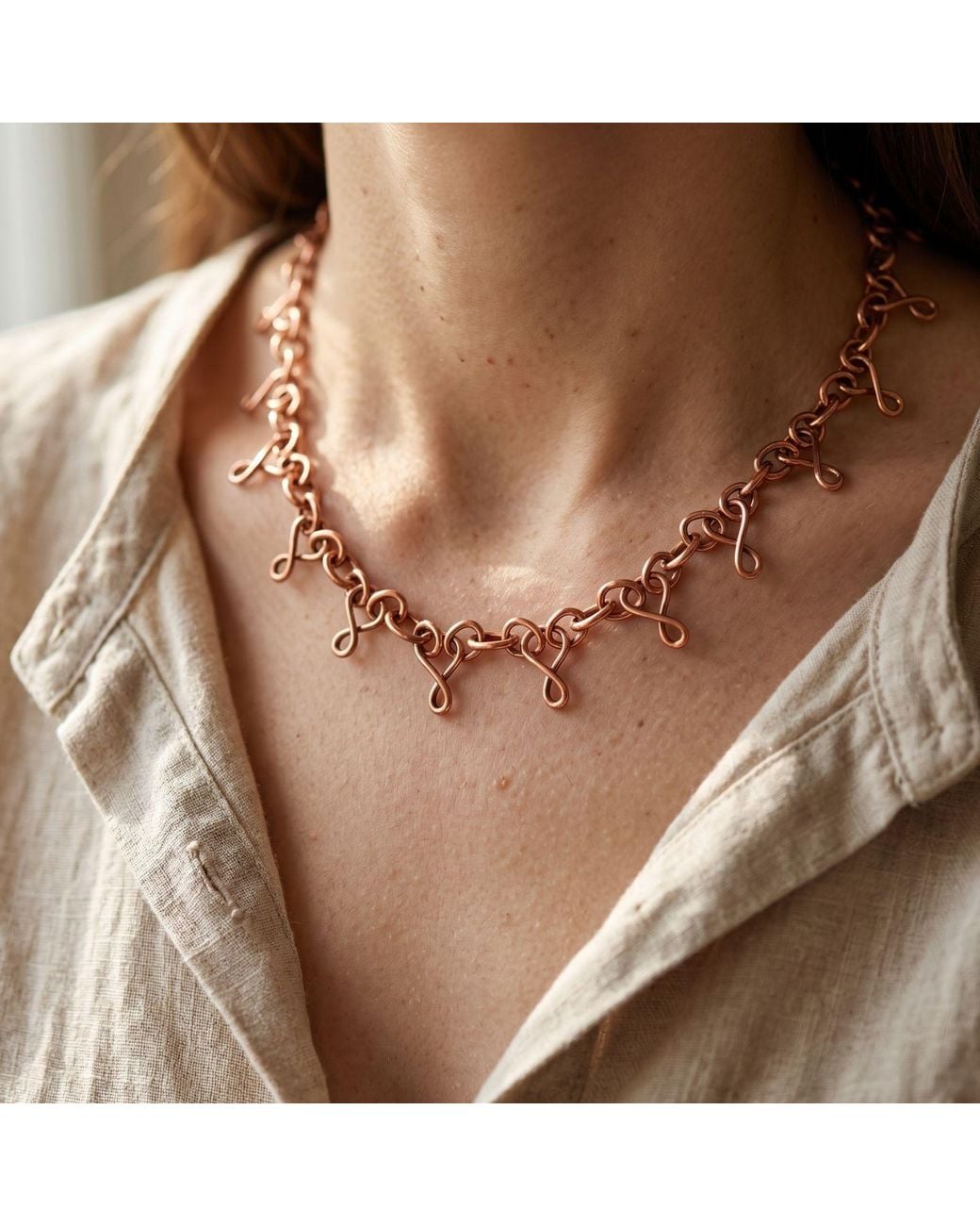 Anatoliacraft Metallic Copper Chain Statement Necklace