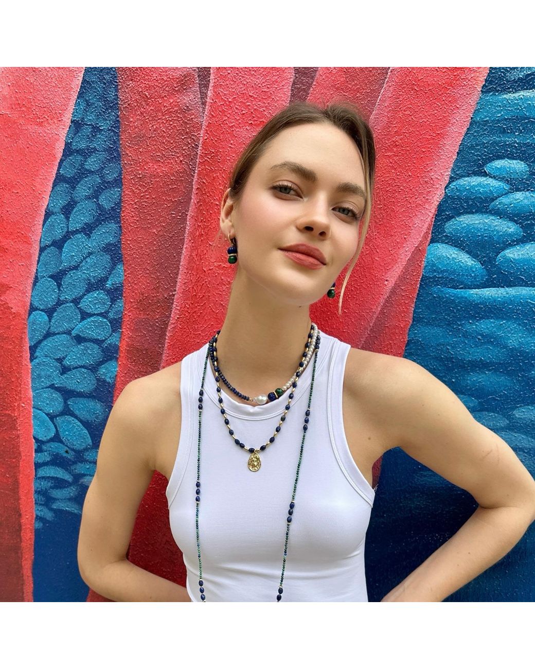Farra Blue Lapis With Malachite Color Matching Earrings