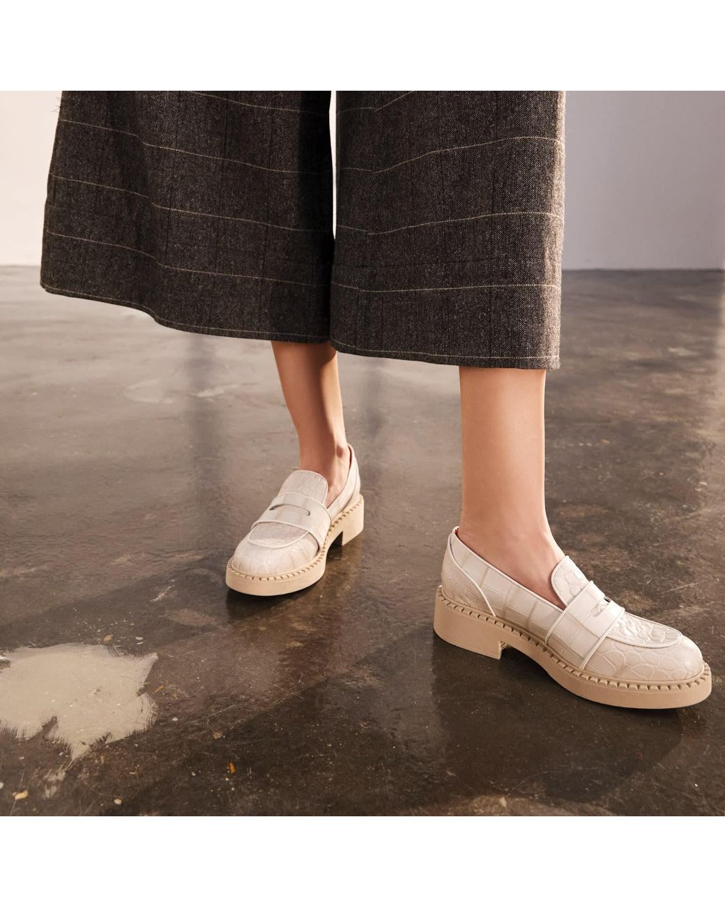 Rosamund Muir London Pink Neutrals Stratford Cream Crocodile Print Loafers
