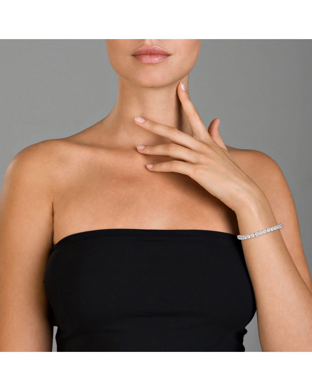 Genevive Jewelry Black Sterling Rhodium Plated Cubic Zirconia Tennis Bracelet