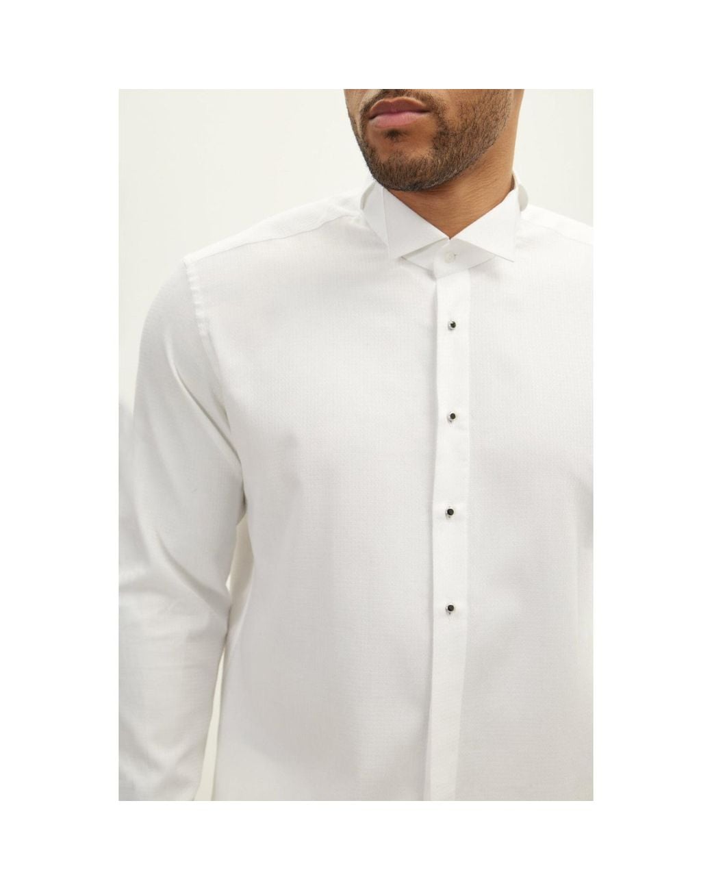 Ron Tomson White Wing Classical Top Front Stud Tuxedo Shirt for men